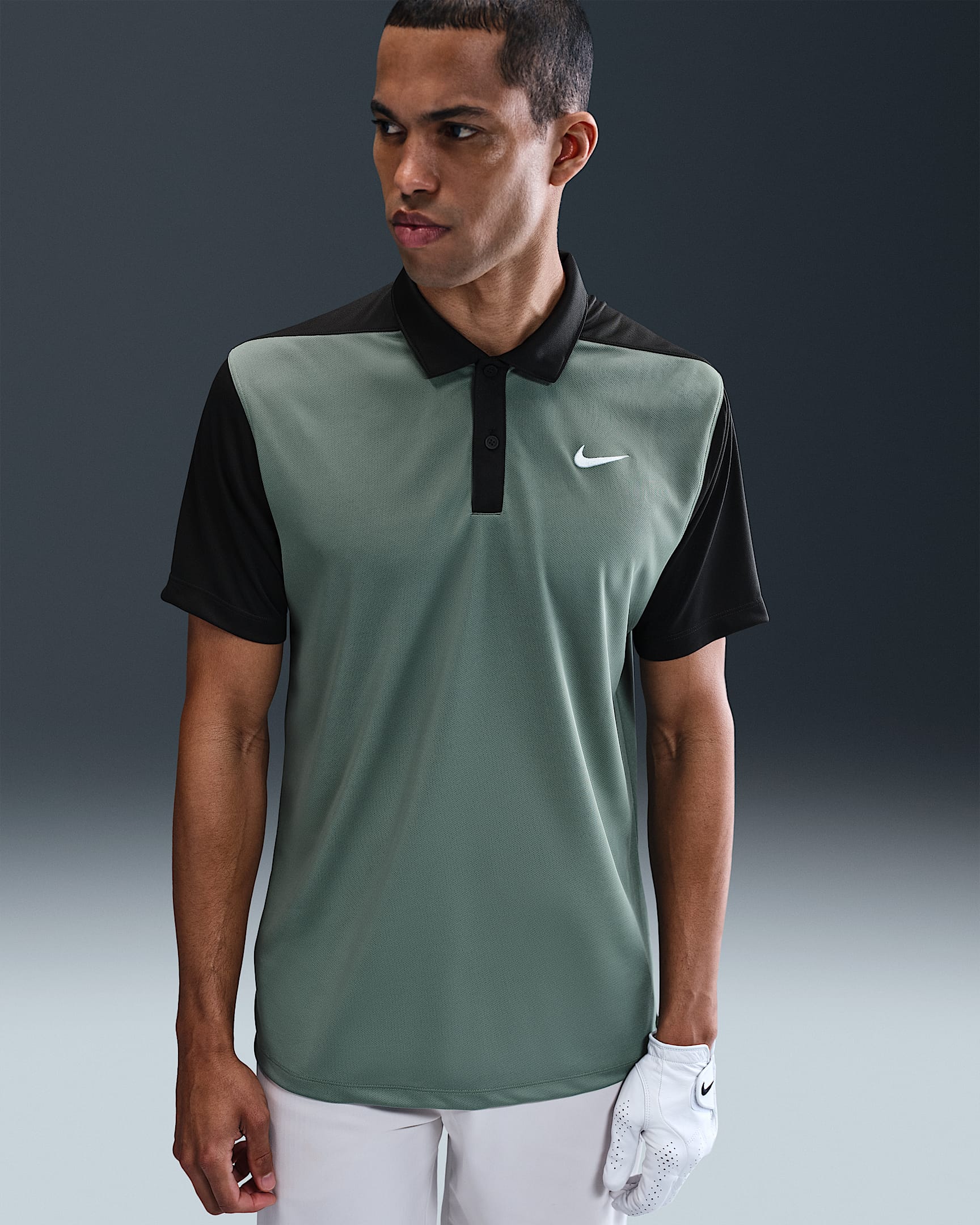 Nike Victory+ Dri-FIT Erkek Golf Polo Üstü - Clay Green/Night Forest/Beyaz