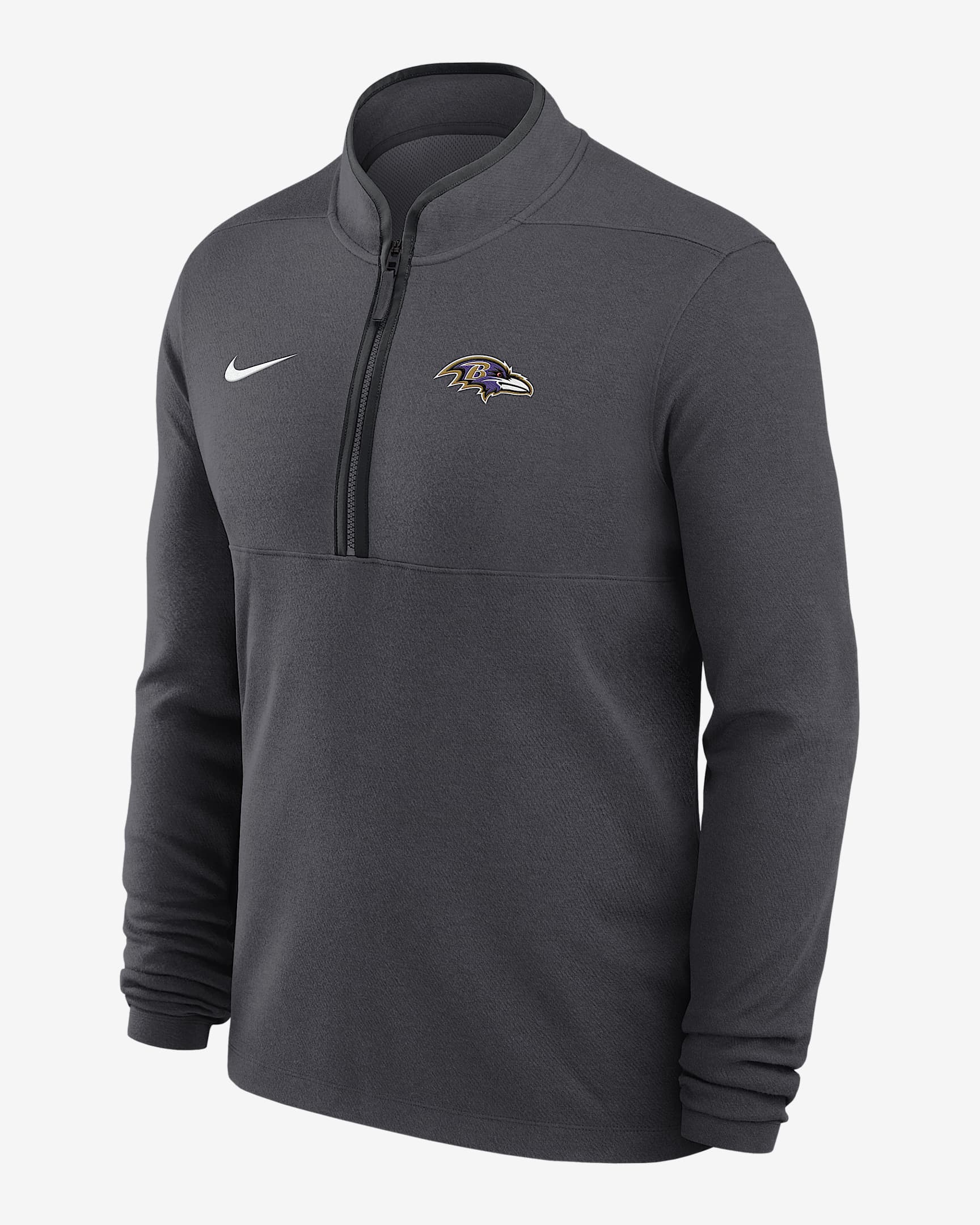 Baltimore Ravens Logo Victory Men's Nike Dri-FIT NFL 1/2-Zip Long-Sleeve Top - Anthracite