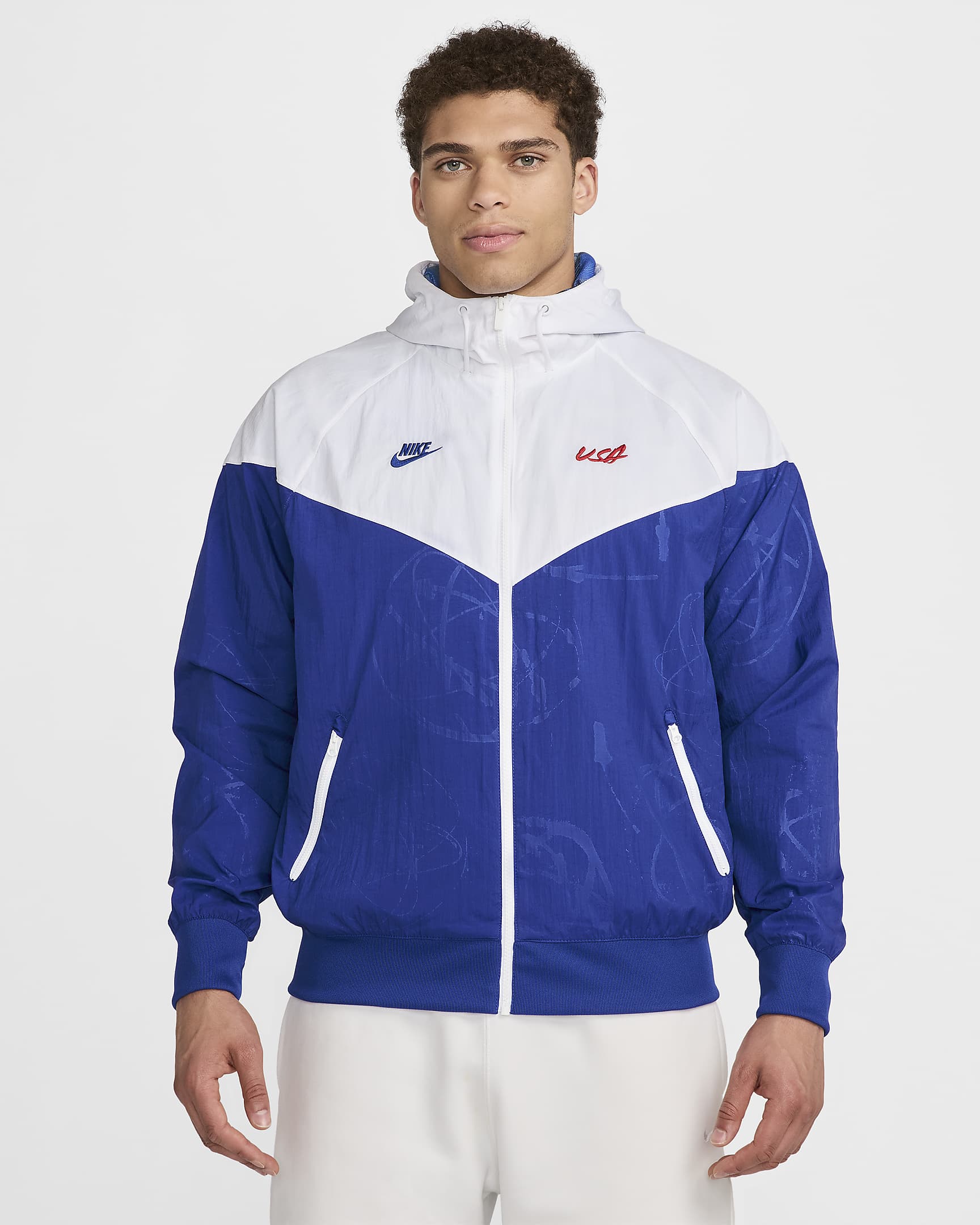 USA Windrunner Nike Breakdance-Webjacke (Herren) - Weiß/Old Royal/Old Royal