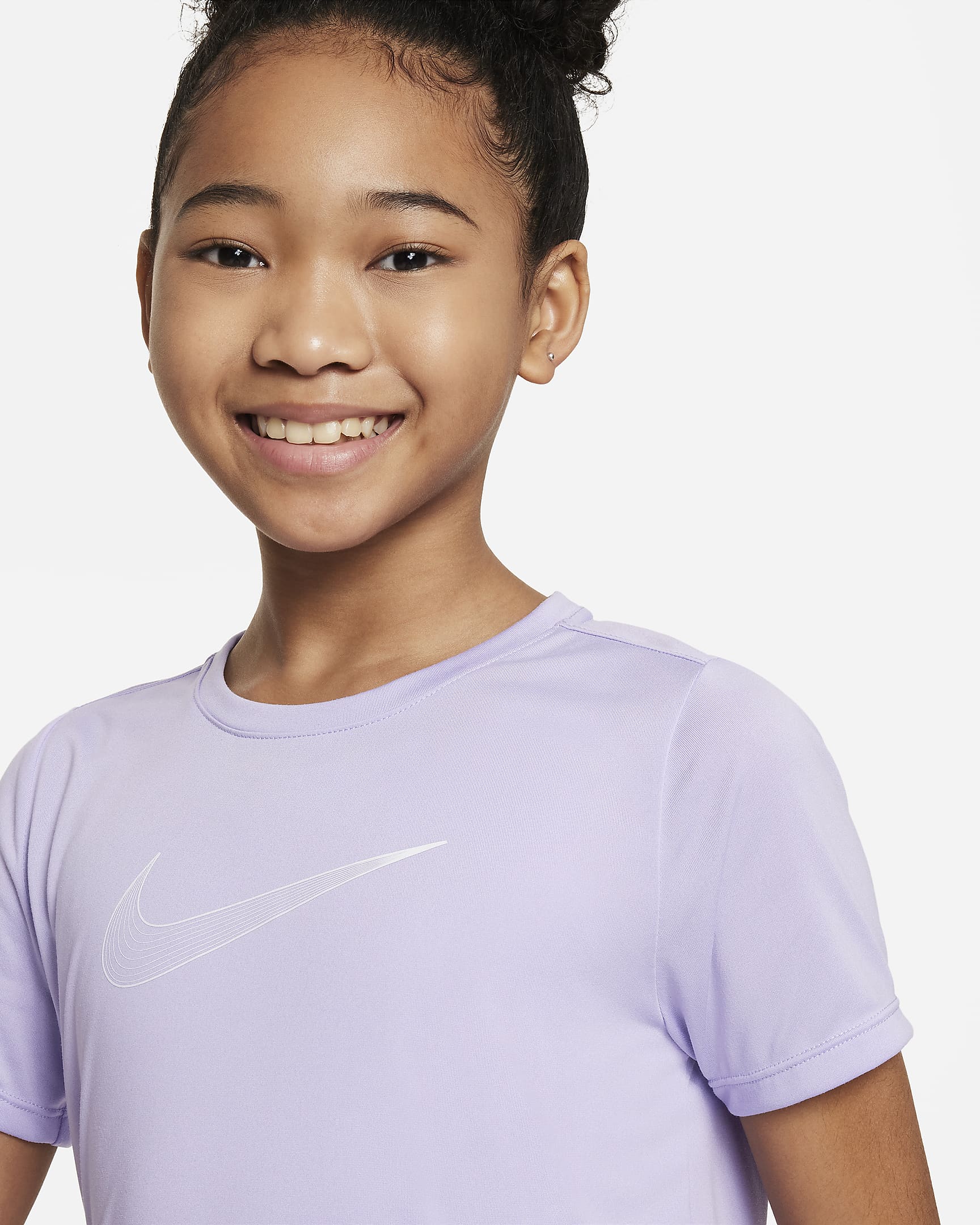 Nike One Dri-FIT Kurzarm-Trainingsoberteil für ältere Kinder (Mädchen) - Hydrangeas/Weiß