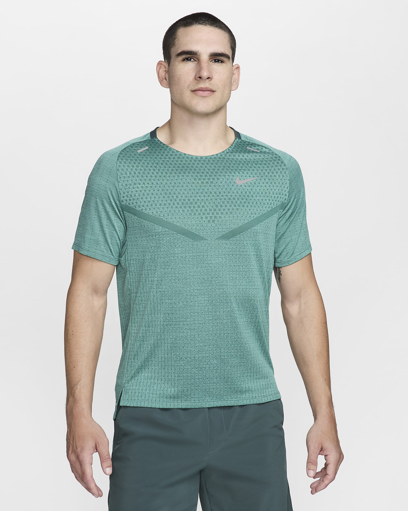 Nike TechKnit Men's Dri-FIT ADV Short-sleeve Running Top - Vintage Green/Bicoastal/Heather