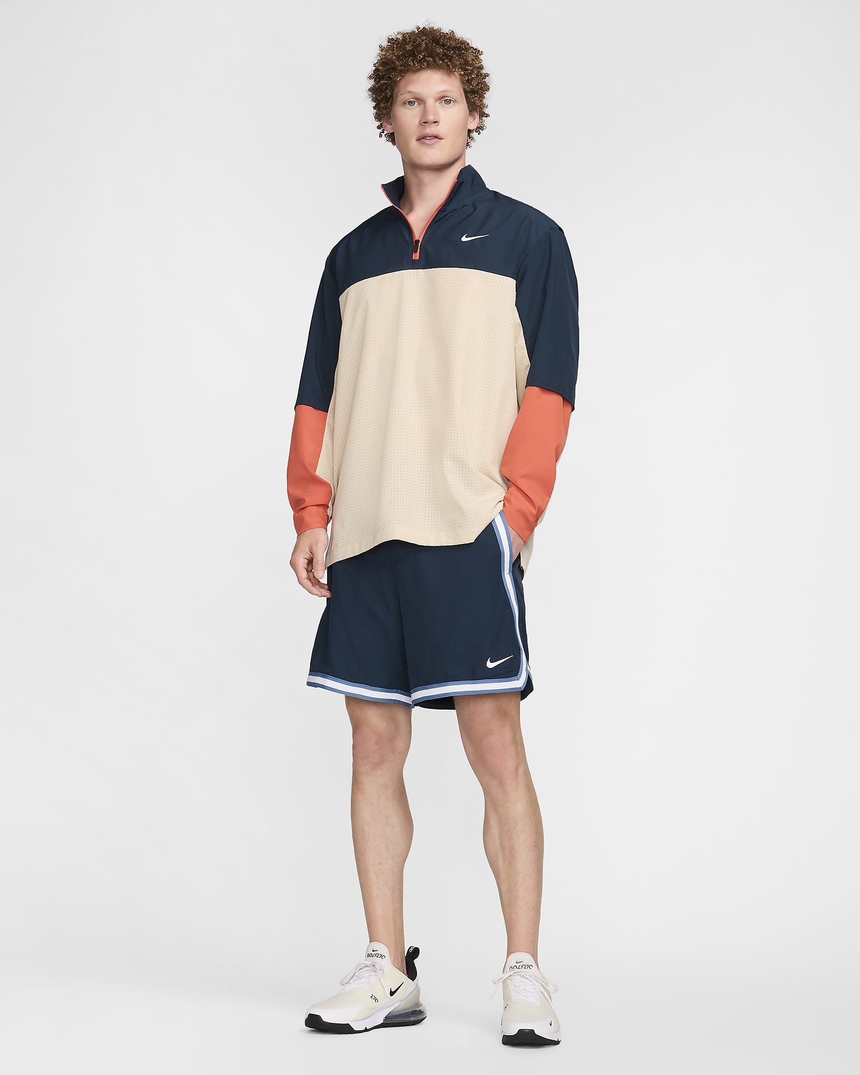 Giacca da golf con zip a metà lunghezza Dri-FIT Nike Golf Club – Uomo - Sanddrift/Armory Navy/Vintage Coral/Bianco