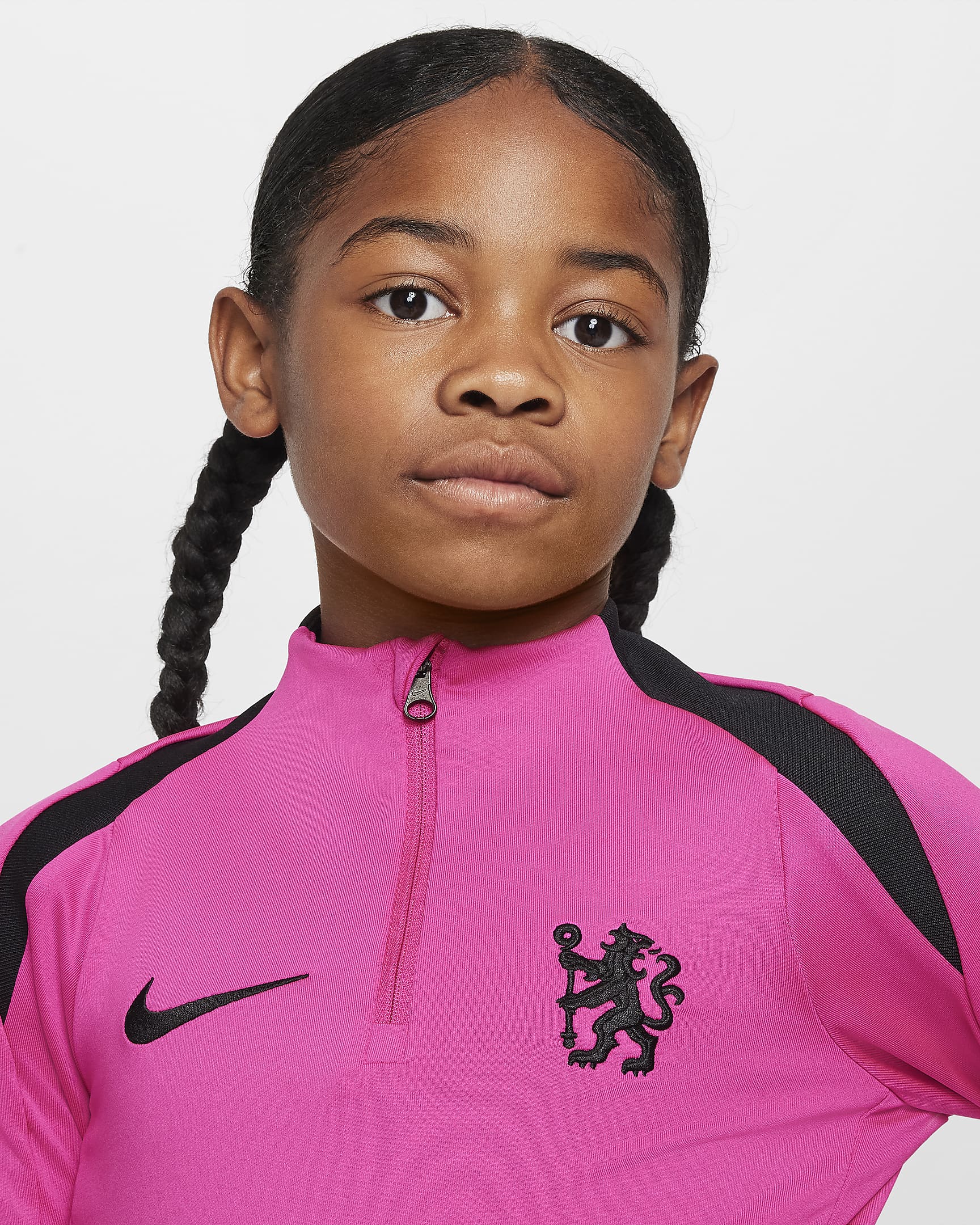 Chelsea F.C. Strike Third Nike Dri-FIT-fodboldtræningstrøje til større børn - Pink Prime/sort