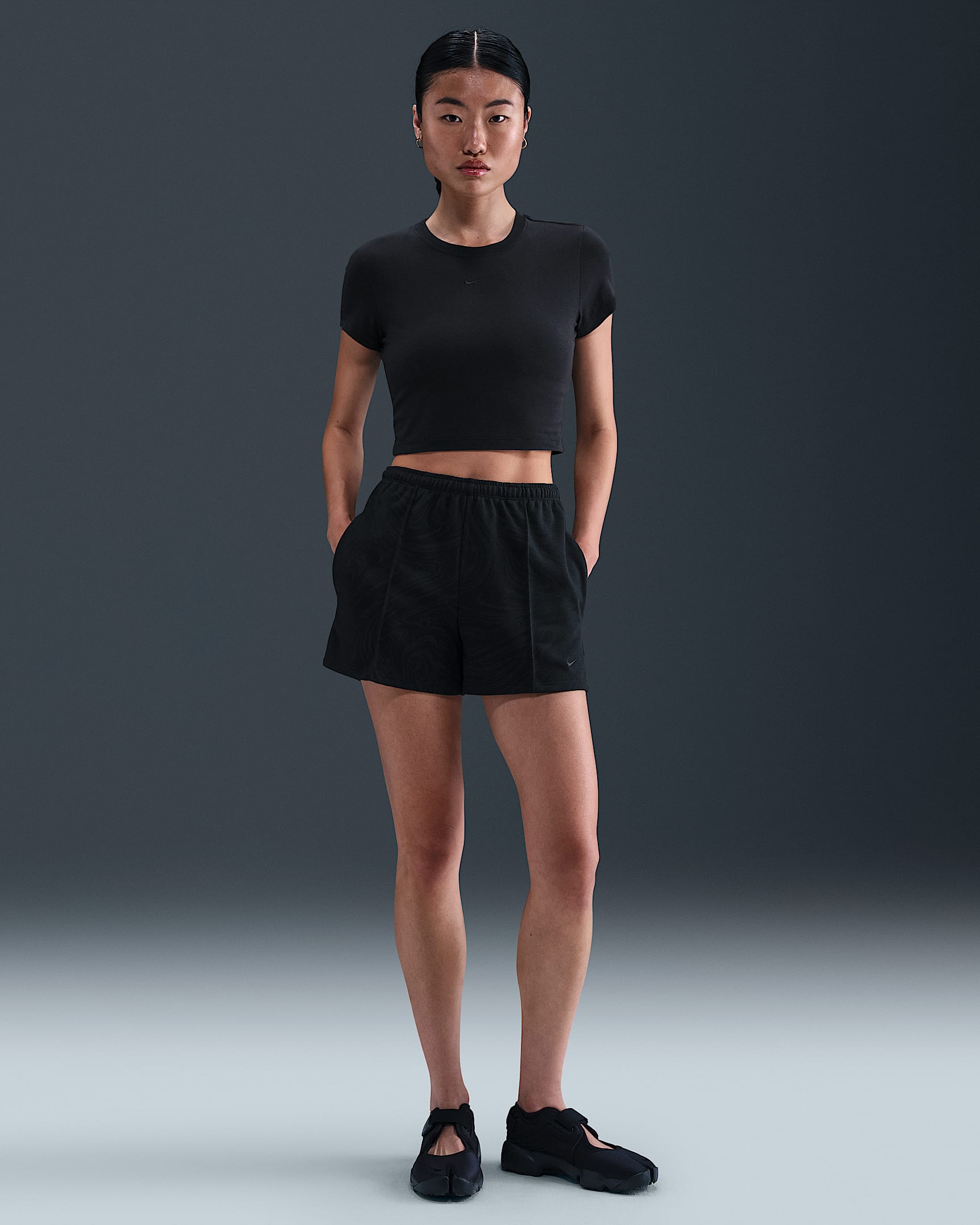 Nike Sportswear Chill Terry Women's Mid-Rise French Terry Printed Shorts - Black/Black