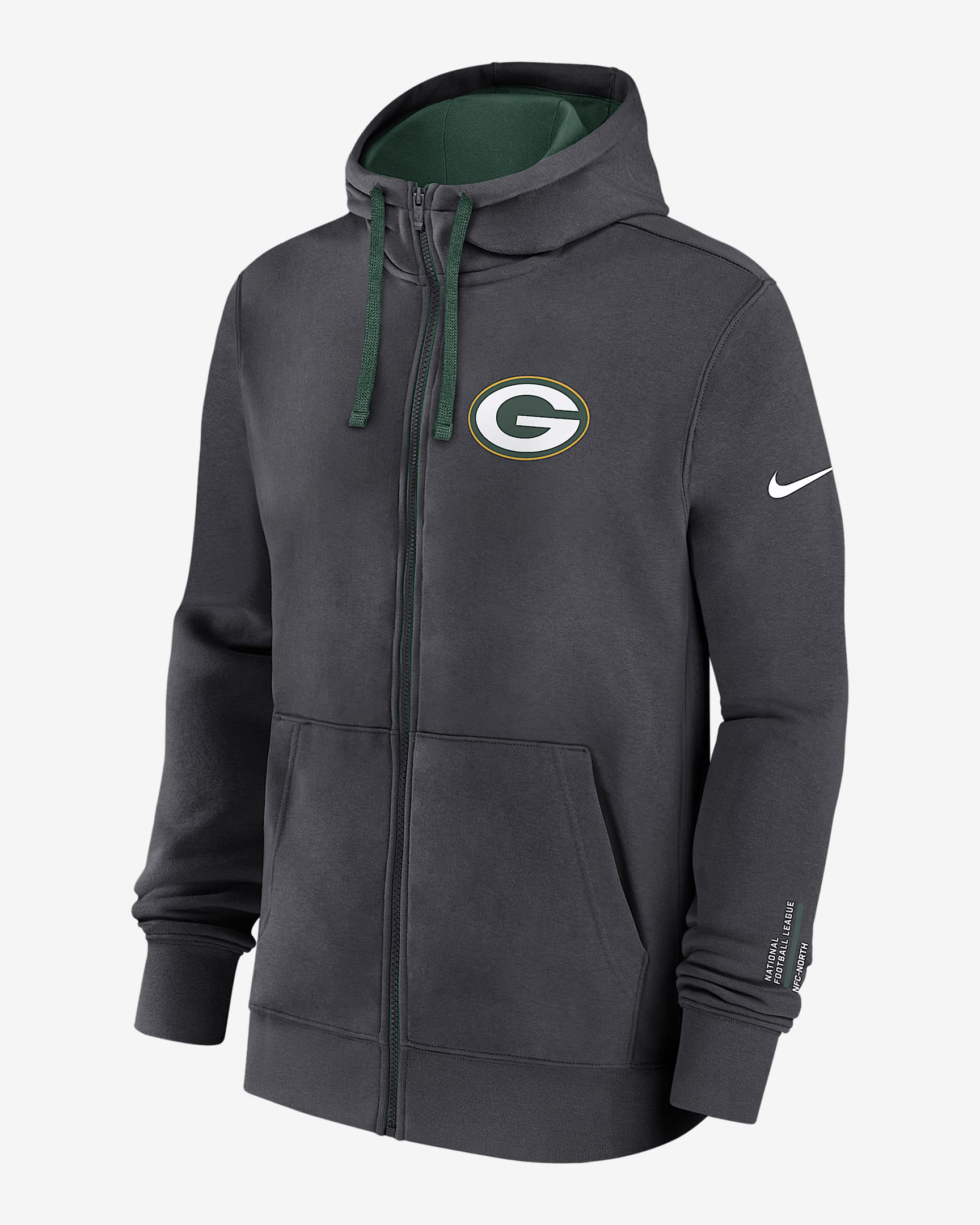 Green Bay Packers Playbook Page Club Men's Nike NFL Full-Zip Hoodie - Anthracite