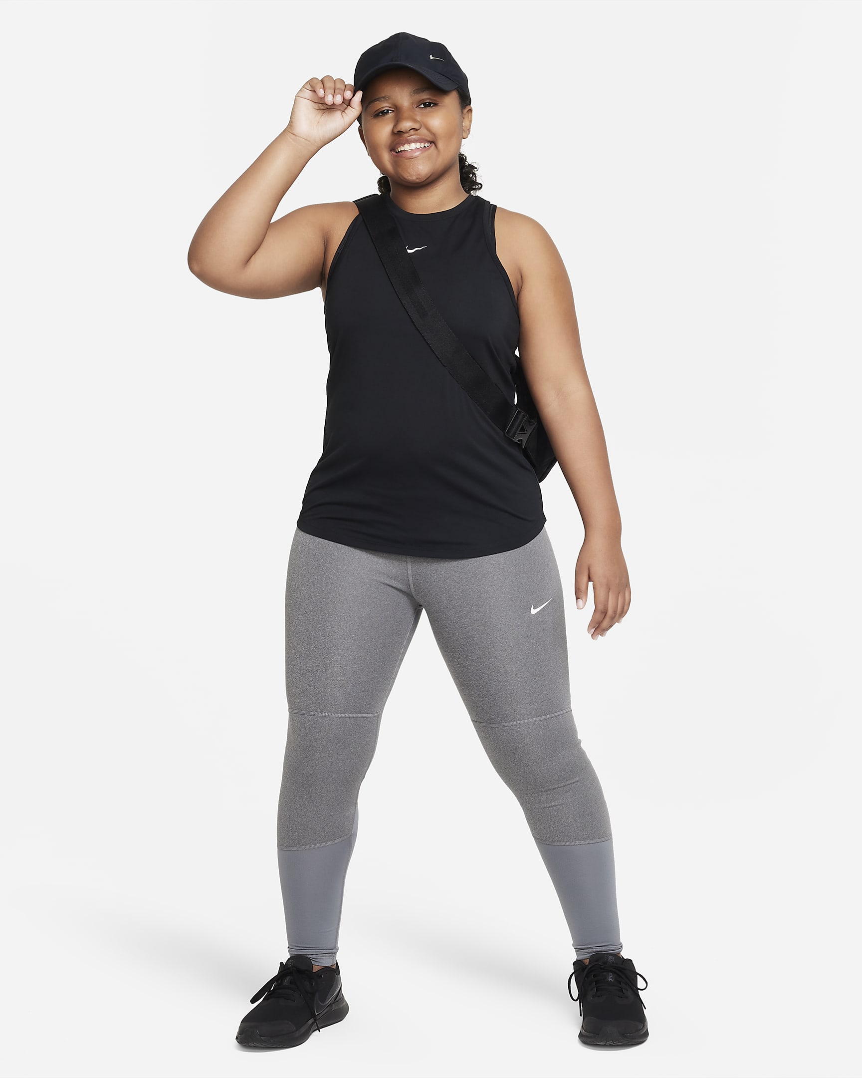 Nike Pro Dri-FIT Older Kids' (Girls') Leggings (Extended Size) - Carbon Heather/White