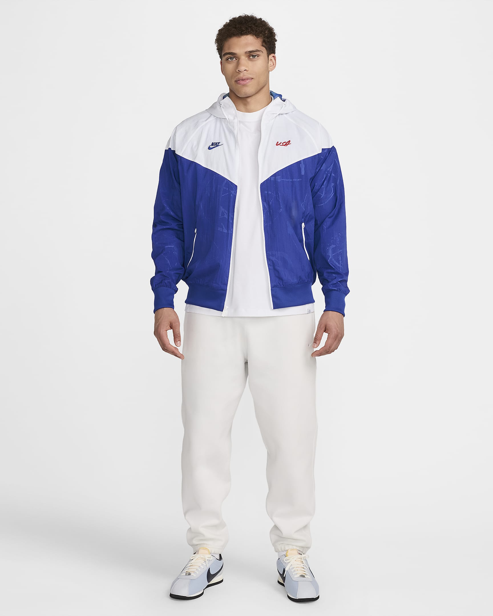 USA Windrunner Nike Breakdance-Webjacke (Herren) - Weiß/Old Royal/Old Royal