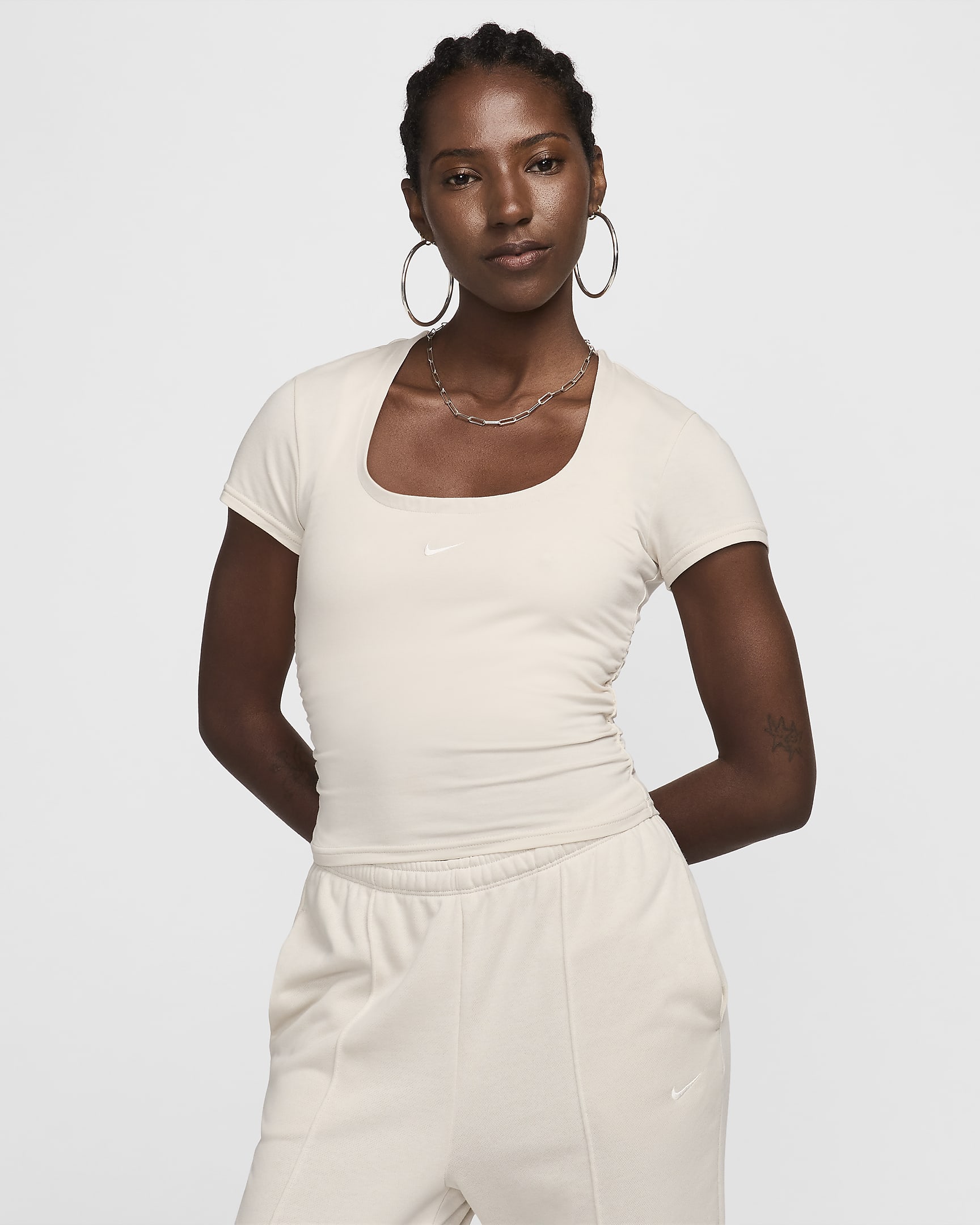 Nike Sportswear Chill Knit Women's Short-Sleeve Square-Neck Top - Light Orewood Brown/Sail