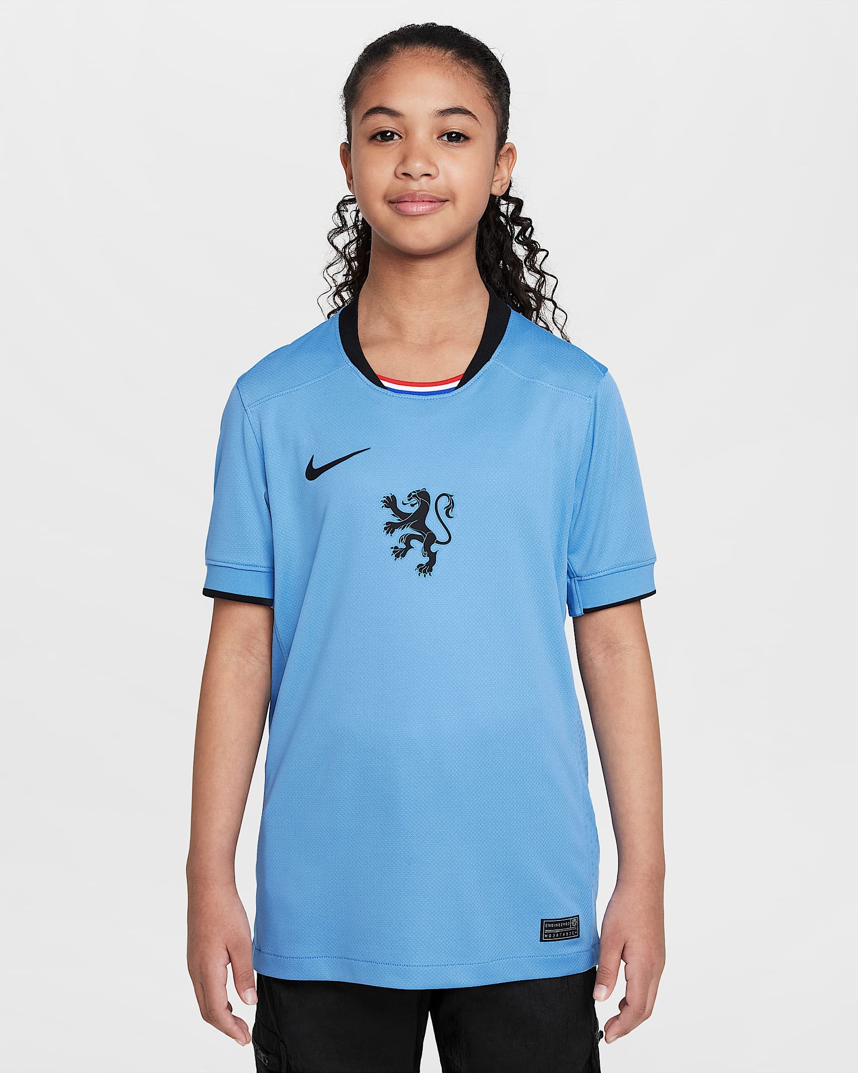 Maglia da calcio replica Nike Dri-FIT Olanda 2025 Stadium (squadra femminile) per ragazzo/a – Away - Blue Beyond/Nero