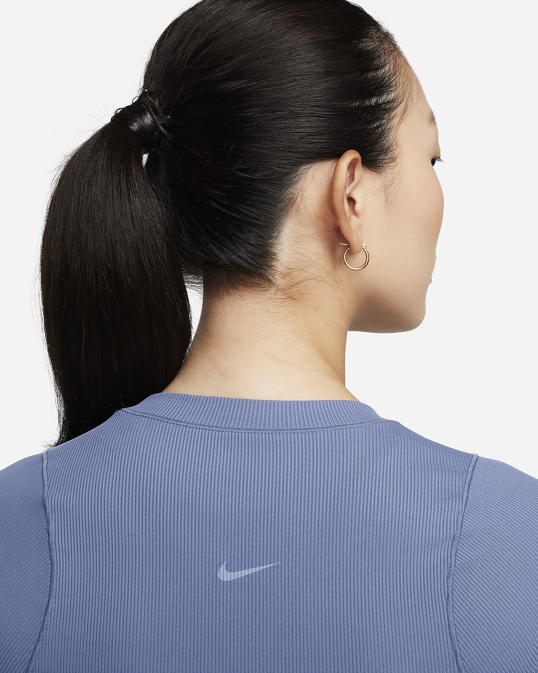 Nike Zenvy 羅紋女款 Dri-FIT 短袖短版上衣 - Diffused Blue/白色