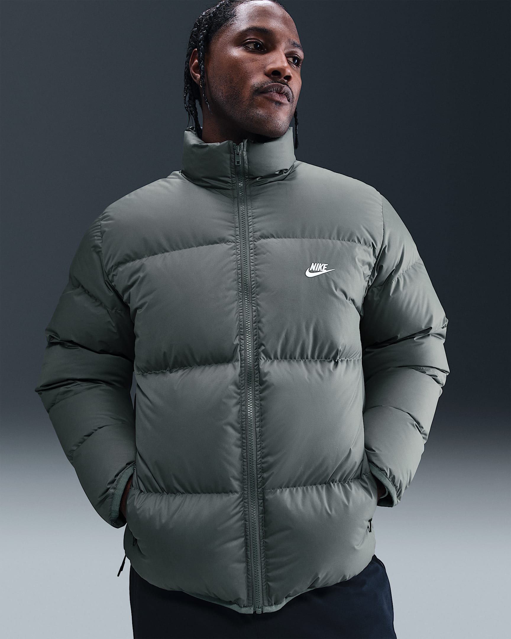 Nike Sportswear Club Men's Therma-FIT Puffer Jacket - Iron Grey/White