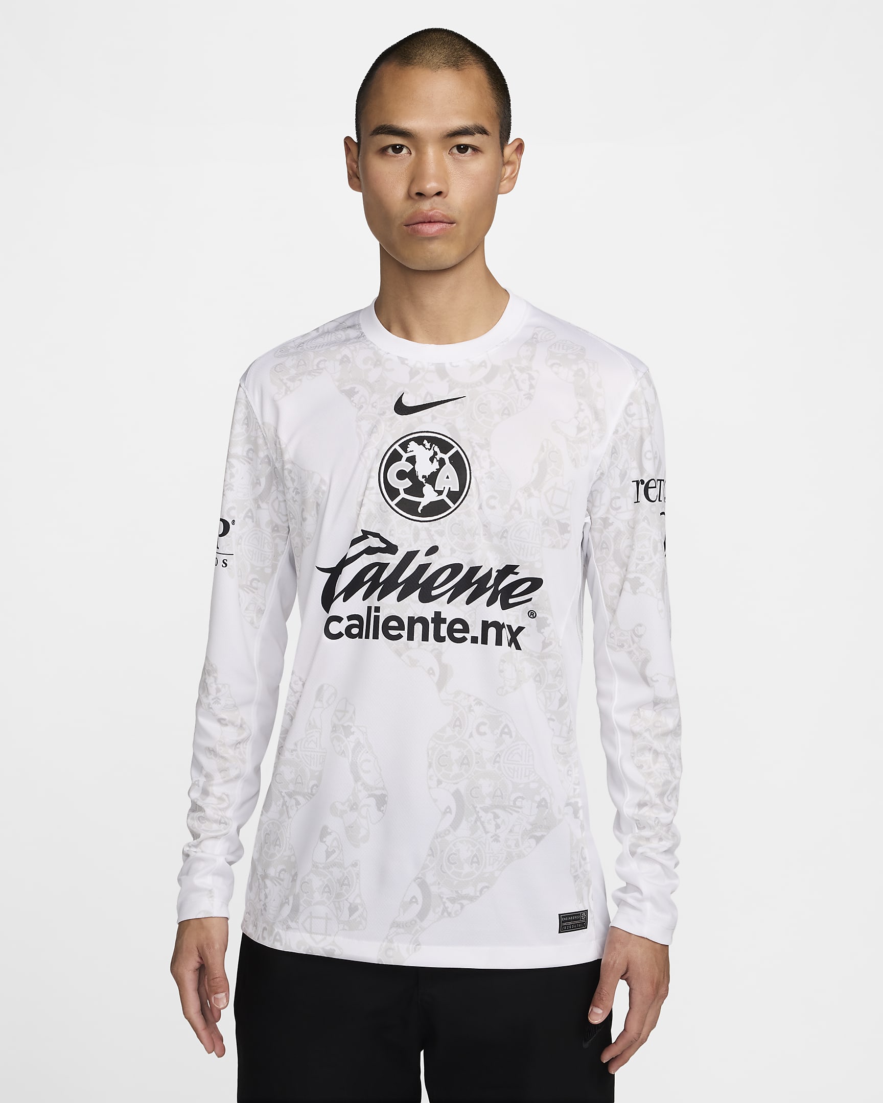 Jersey de fútbol de manga larga Nike Dri-FIT Replica del Club América portero 2024 Stadium para hombre - Blanco/Negro