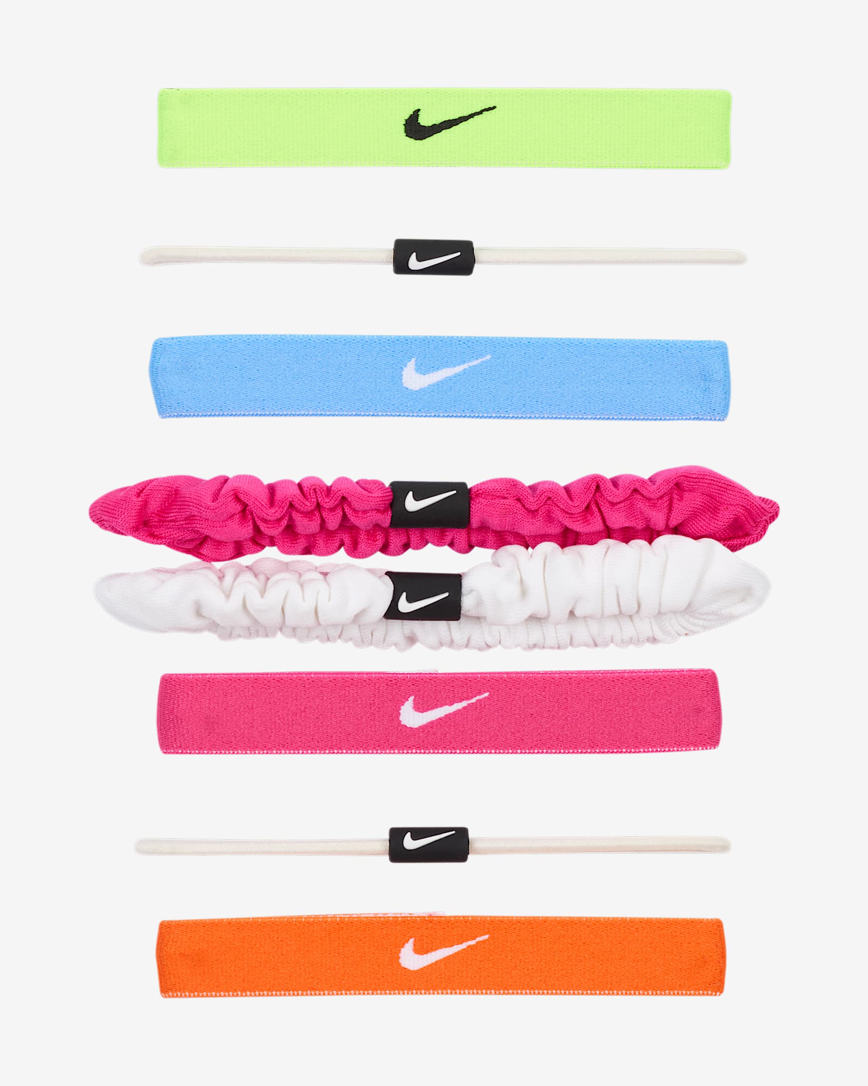 Nike Flex Classic Haargummis, gemischt (8er-Pack) - Volt/Weiß/Schwarz