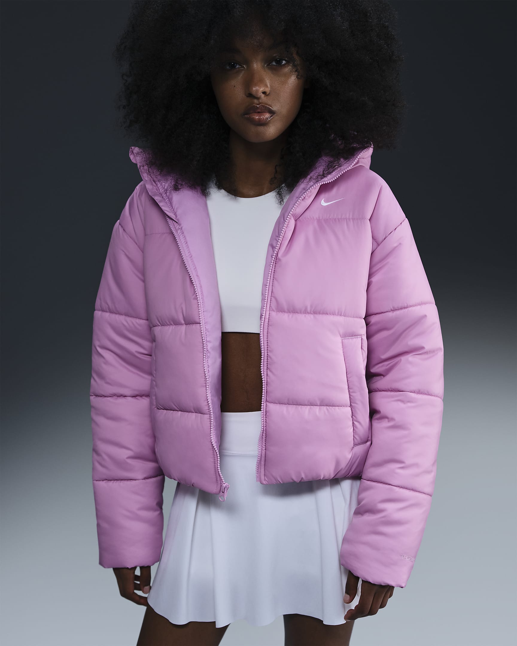 Nike Sportswear Classic Puffer Women's Therma-FIT Loose Hooded Jacket - Beyond Pink/White