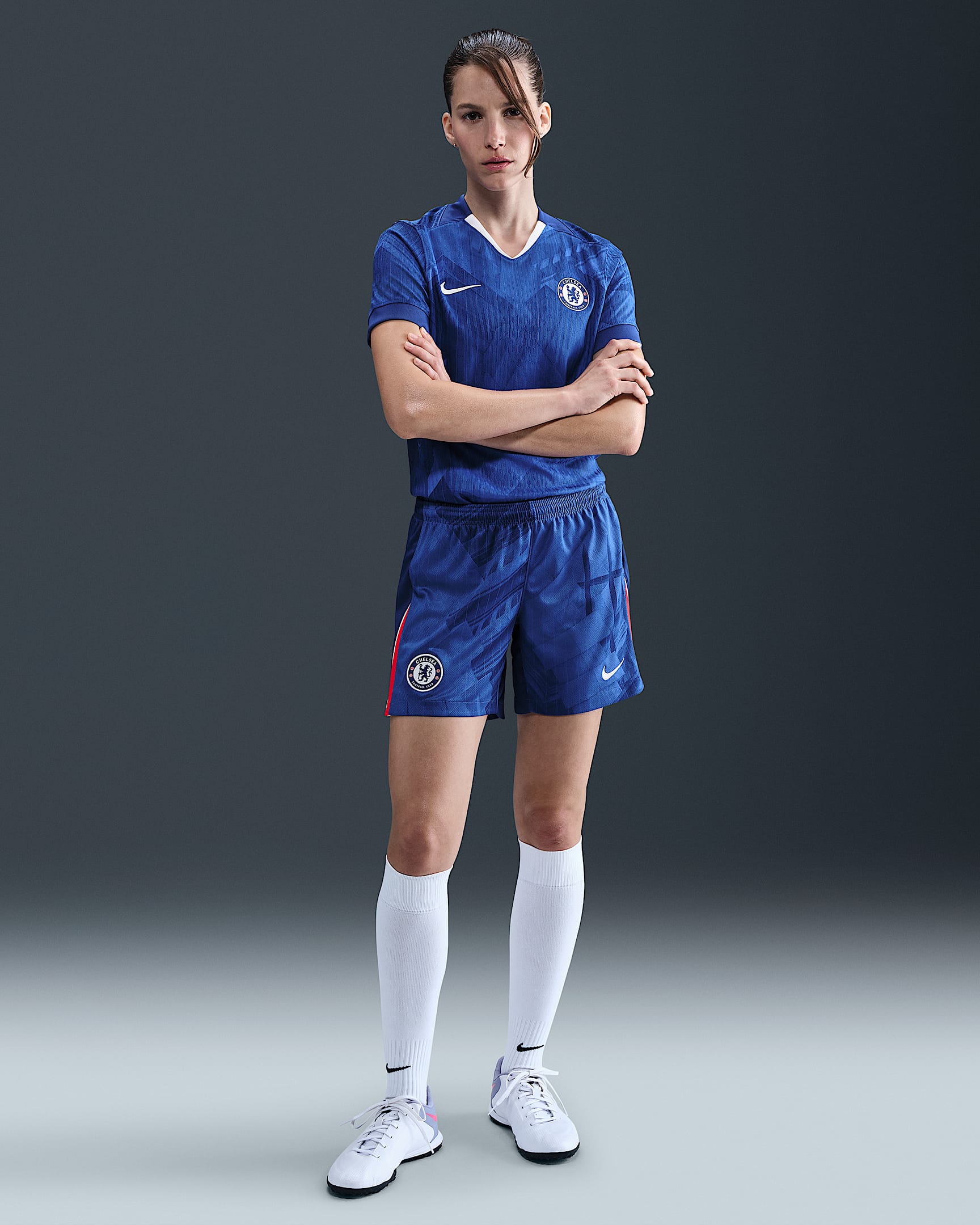 Fotbollsshorts Chelsea FC 2025/26 Stadium (hemmaställ) Nike Dri-FIT Replica för kvinnor - Rush Blue/Speed Red/Vit