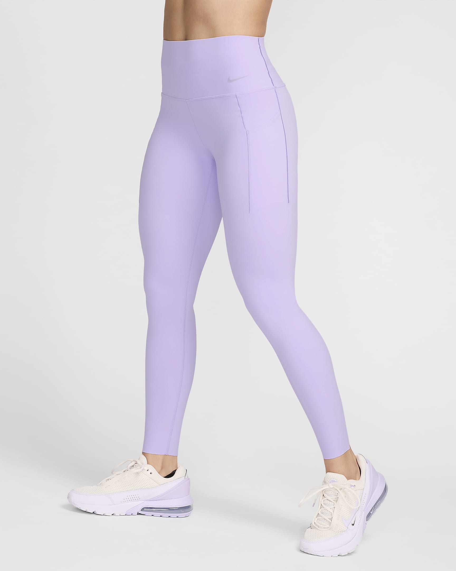 Damskie legginsy o pełnej długości z wysokim stanem i kieszeniami zapewniające średnie wsparcie Nike Universa - Lilac Bloom/Czerń