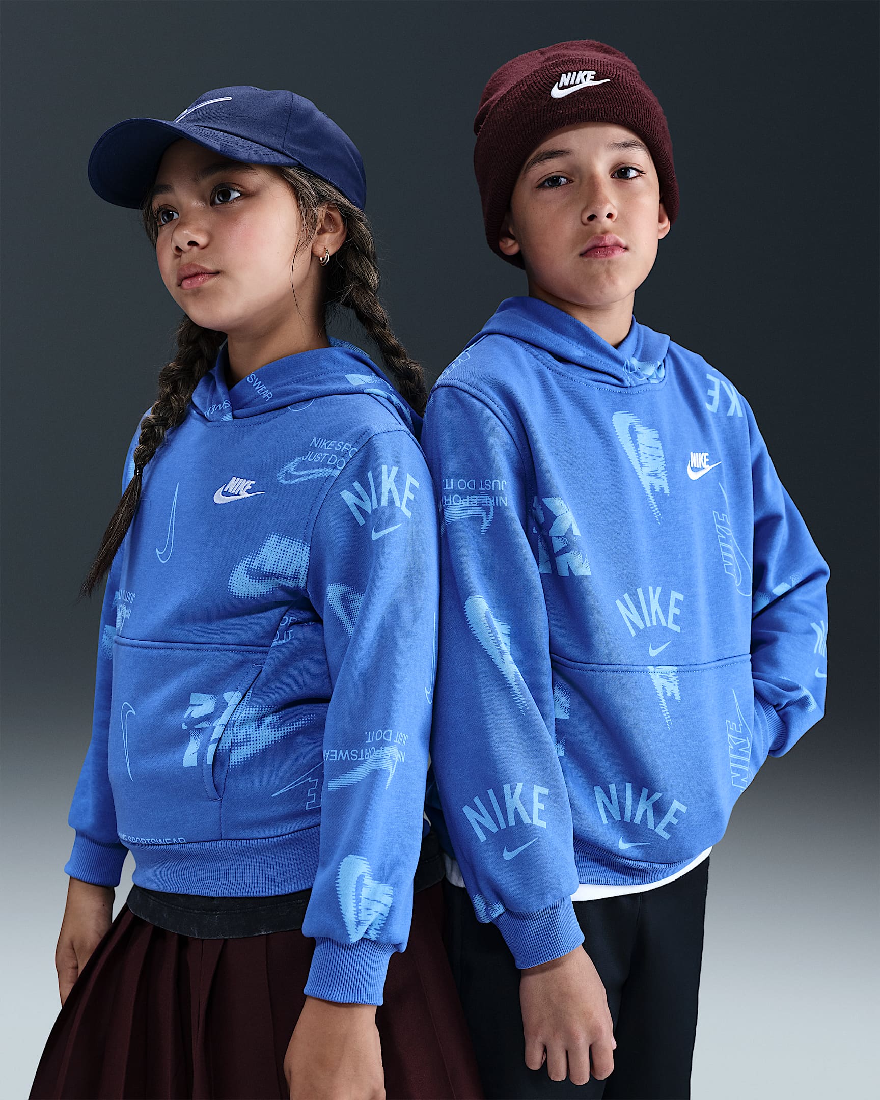 Nike Sportswear Club Big Kids' French Terry Hoodie - Comet Blue/White