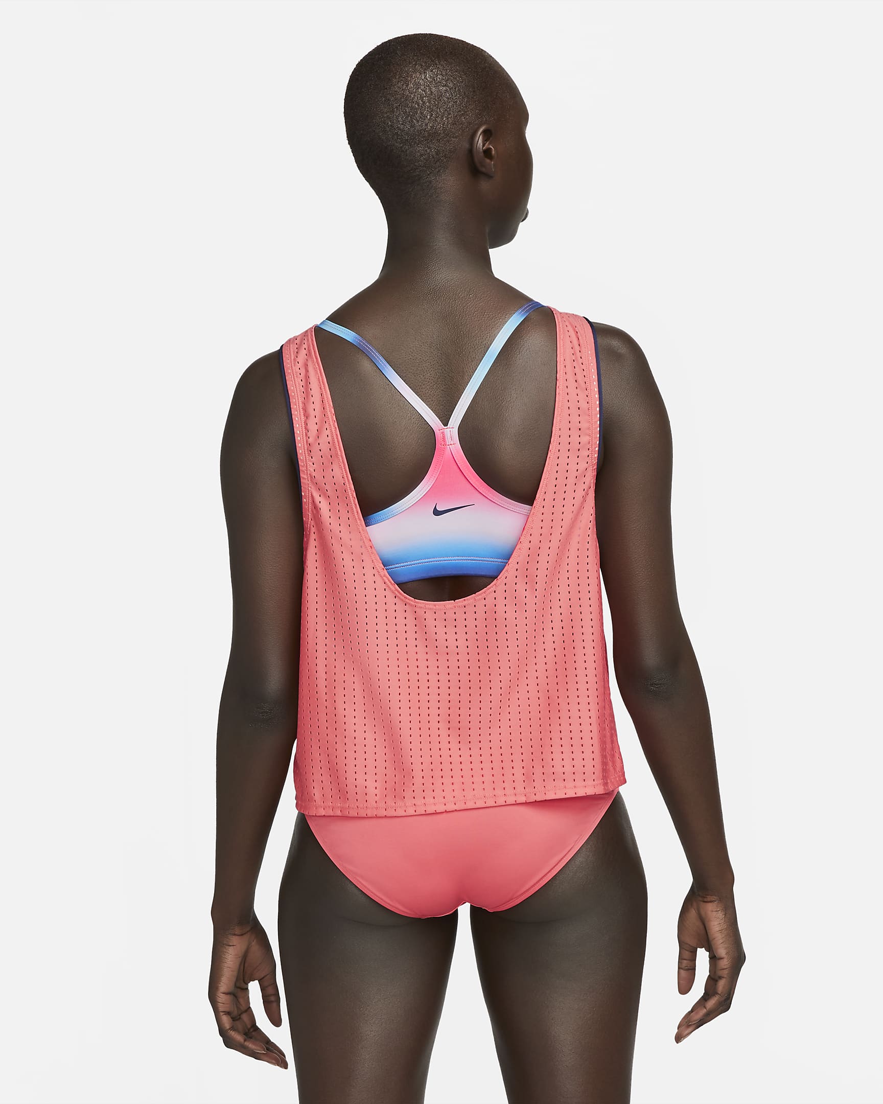 Playera tankini convertible en capas para mujer Nike Swim - Coral marino