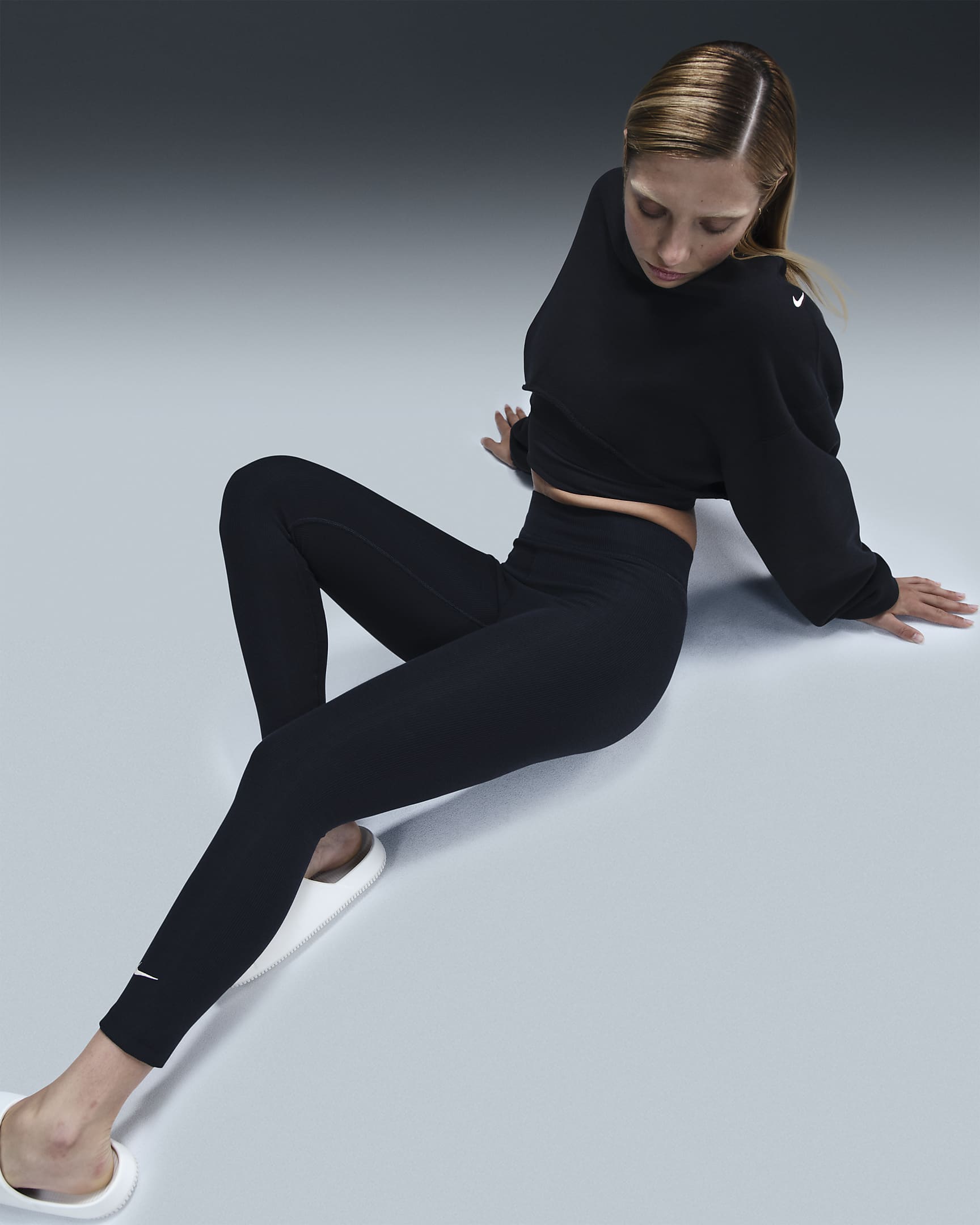 Legging 7/8 côtelé à taille haute Nike Sportswear Classic pour femme - Noir/Noir/Sail