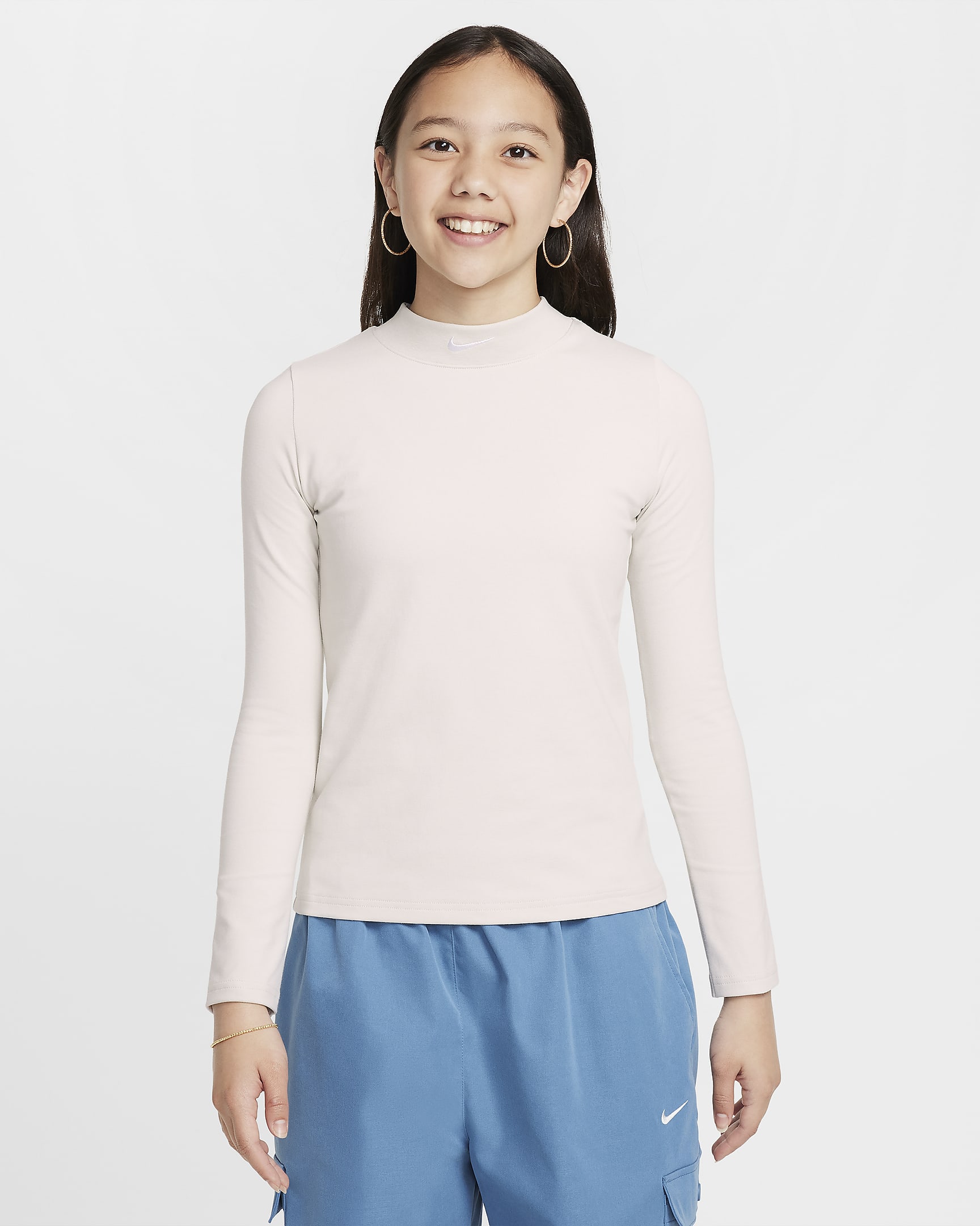 Nike Sportswear Girls' Long-Sleeve Top - Light Bone/White