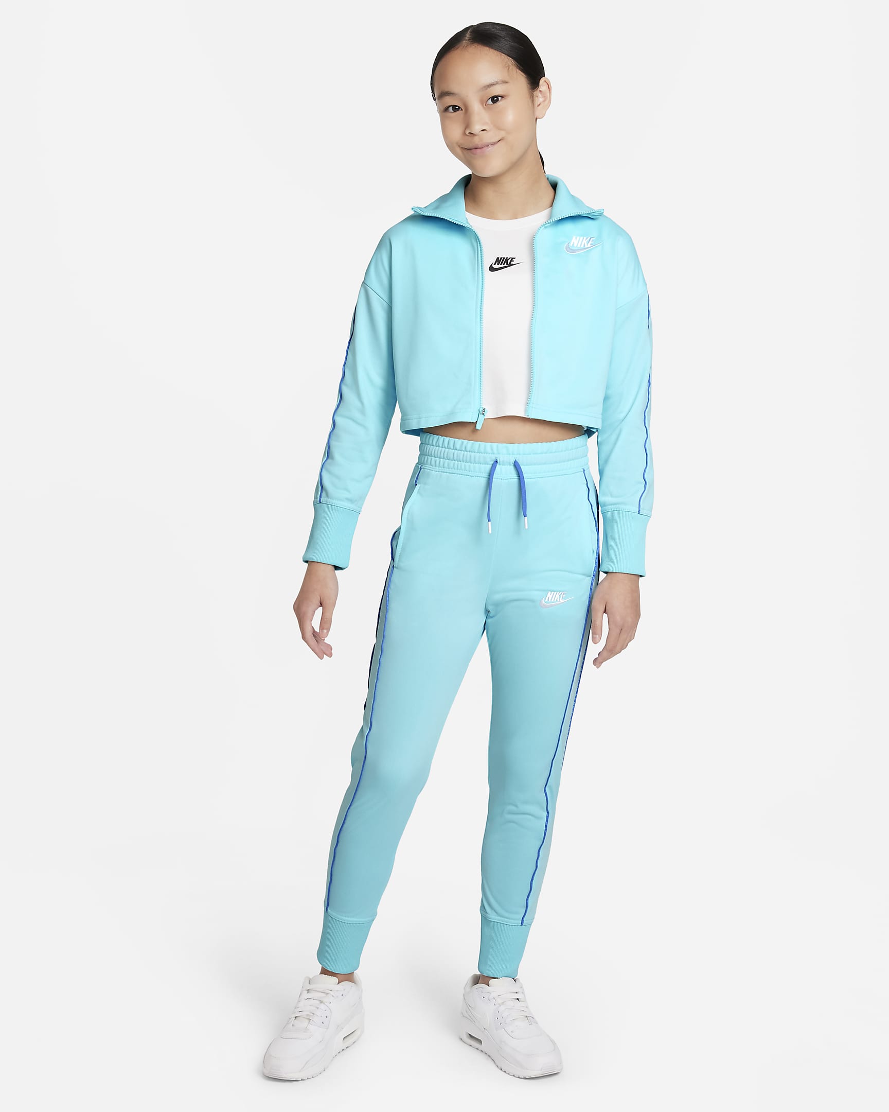 Conjunto de entrenamiento de cintura alta para niñas talla grande Nike Sportswear - Copa/Polar/Blanco