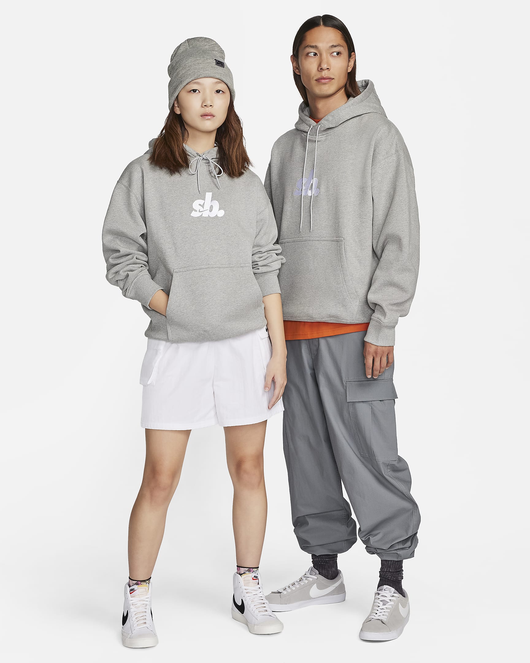 Nike SB Fleece Pullover Skate Hoodie - Dark Grey Heather/White