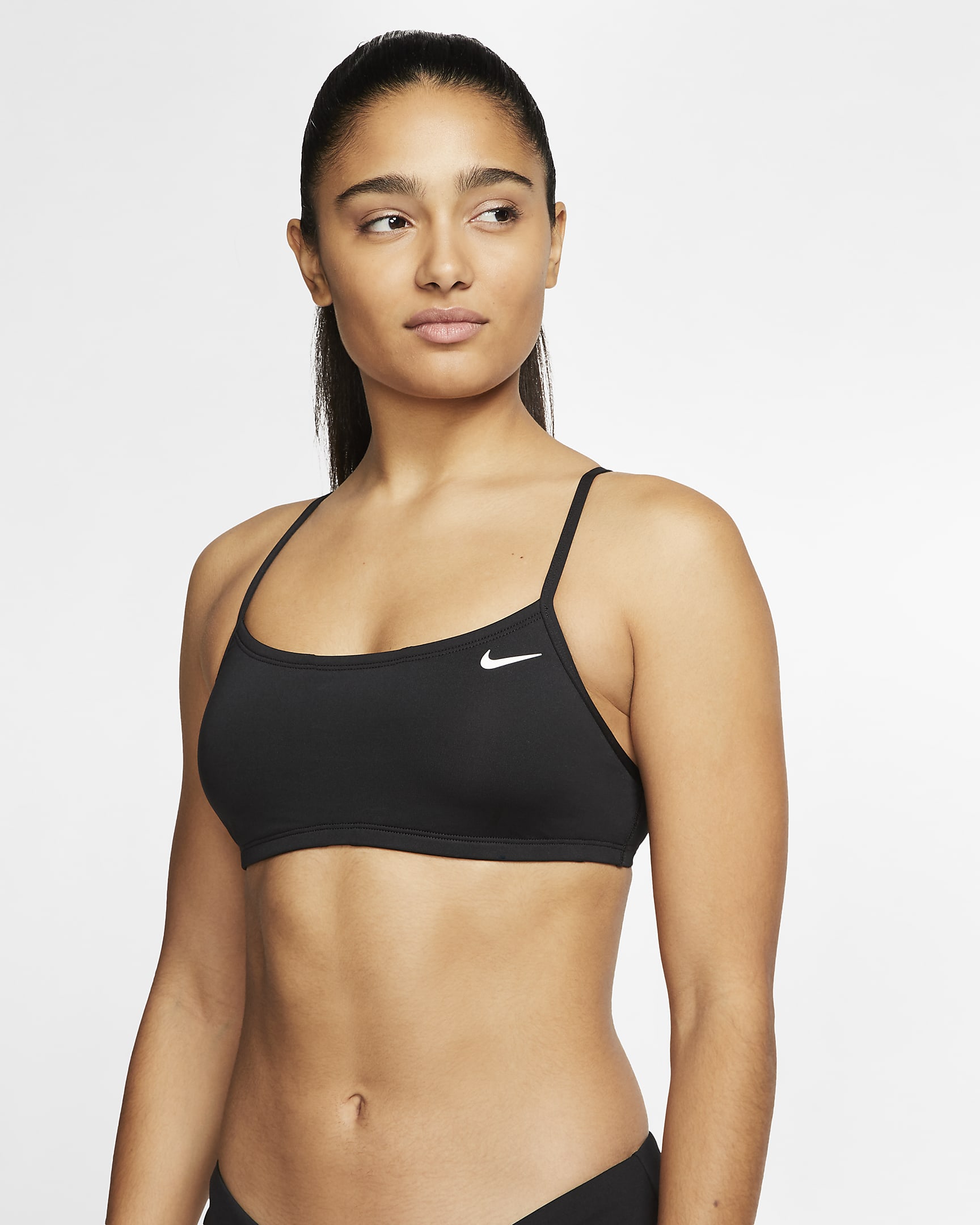 Top bikini con taglio all'americana Nike Essential - Nero/Nero/Bianco