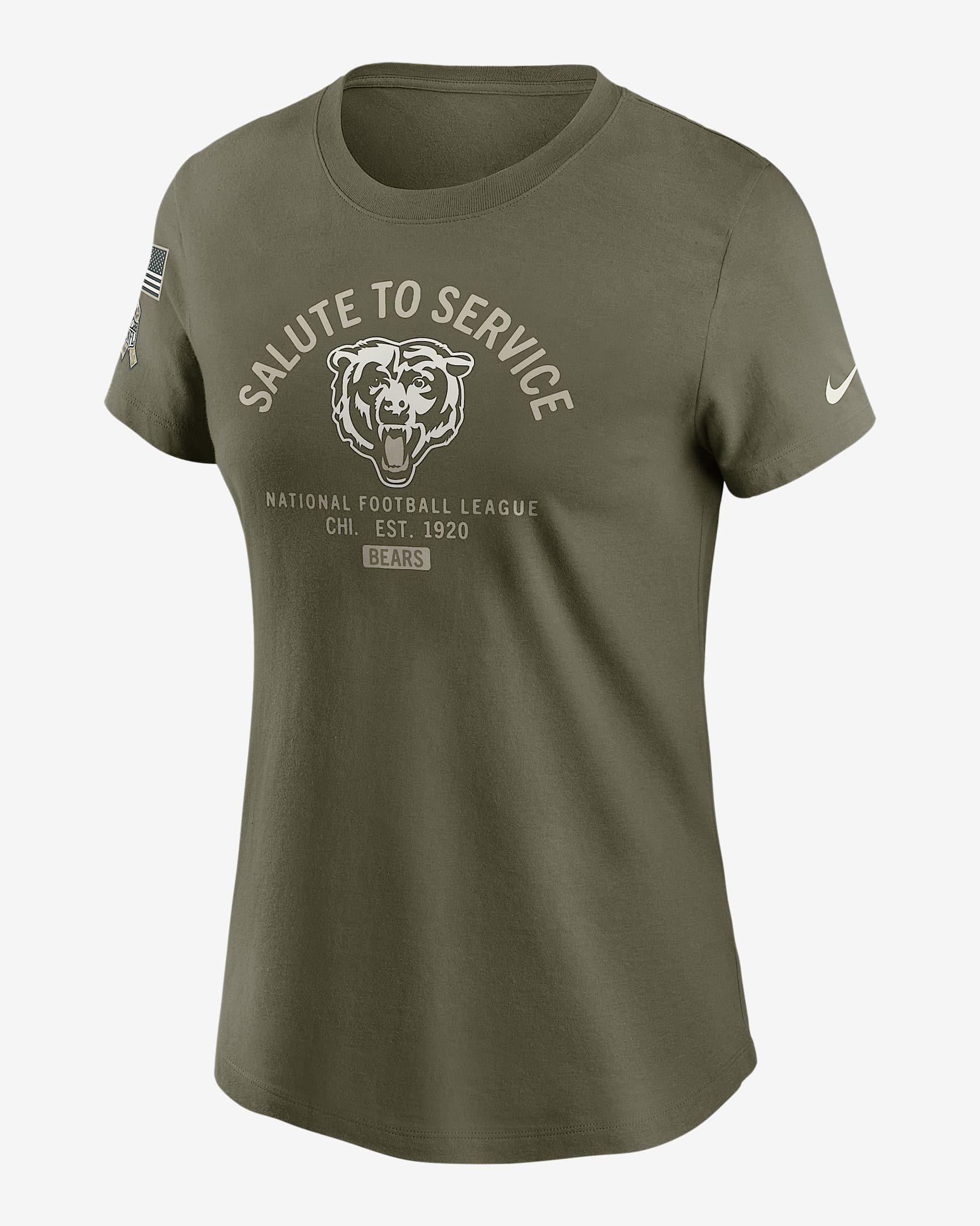 Chicago Bears Salute to Service Sideline Women's Nike NFL T-Shirt - Olive