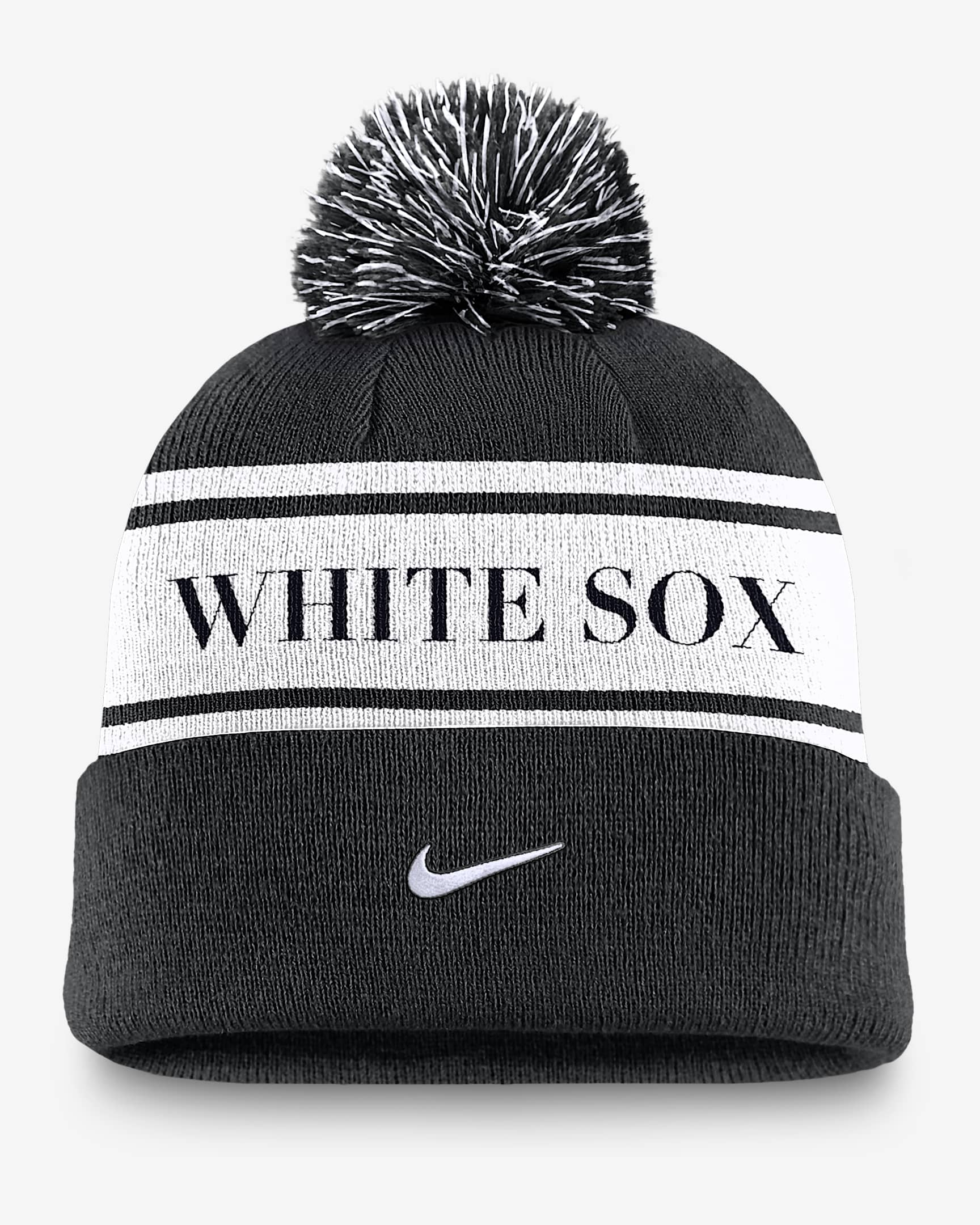 Chicago White Sox Team Stripe Peak Men's Nike MLB Cuffed Pom Beanie