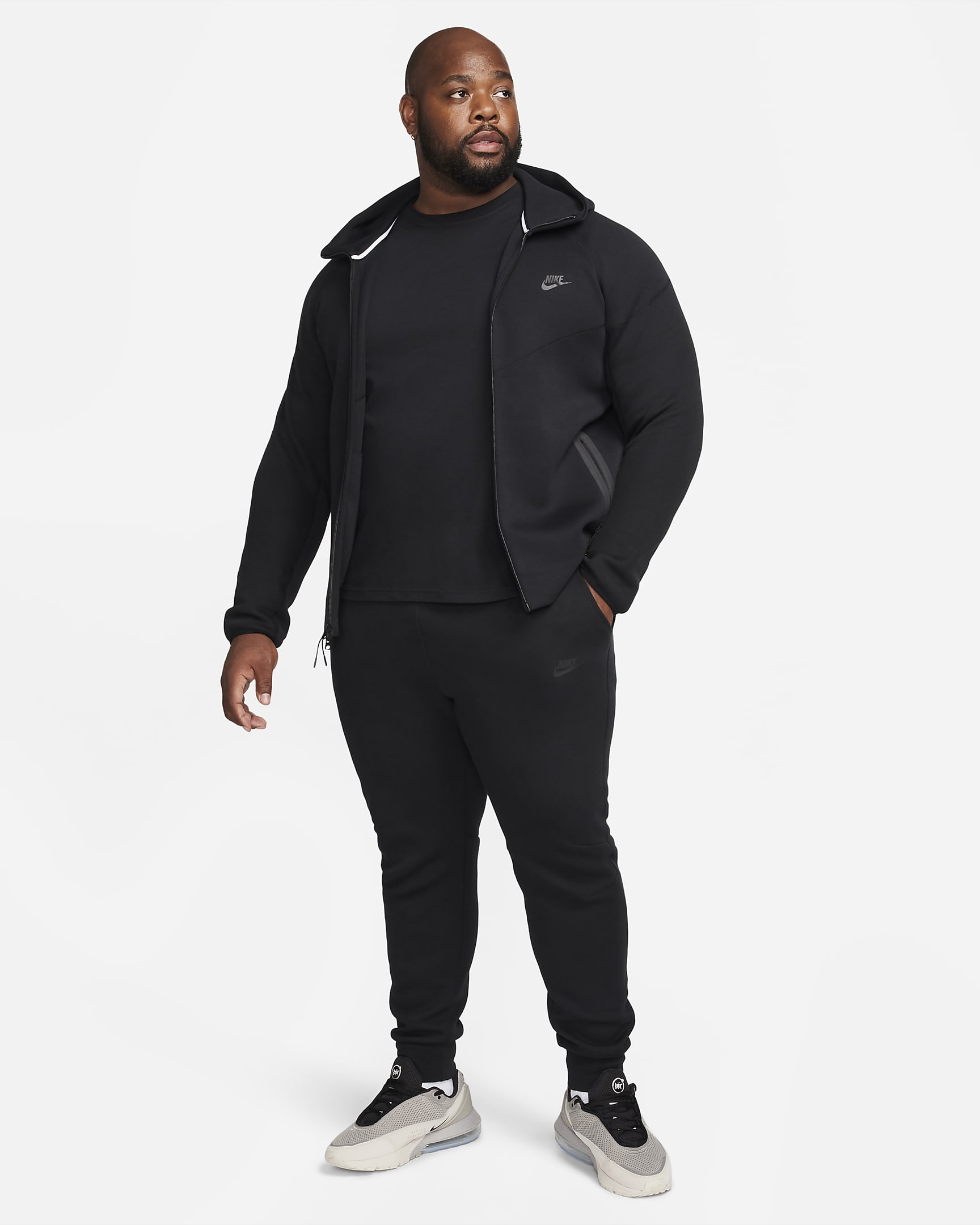 Huvtröja med hel dragkedja Nike Sportswear Tech Fleece Windrunner för män - Svart/Svart