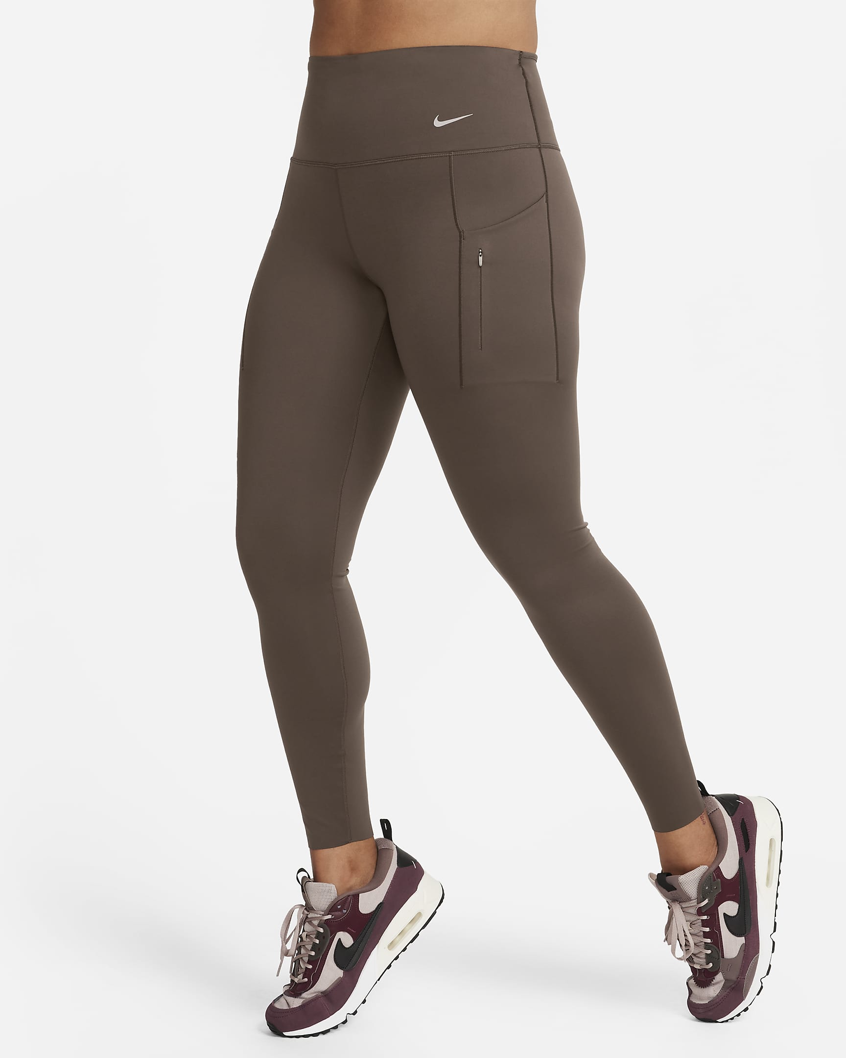 Leggings a tutta lunghezza a vita alta con tasche e sostegno elevato Nike Go – Donna - Baroque Brown/Nero