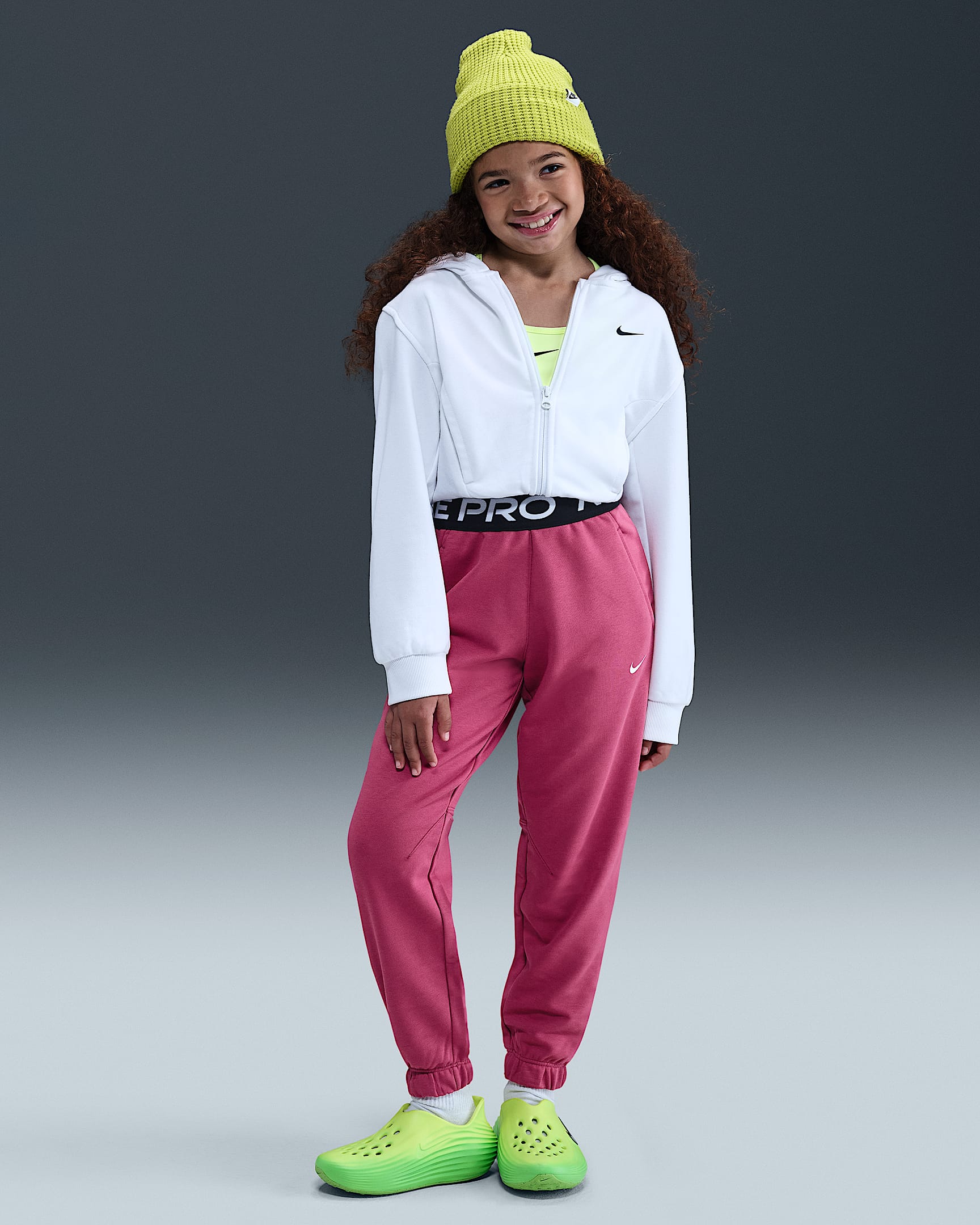 Nike Pro Fleece Big Kids' (Girls') Dri-FIT Joggers - Sweet Beet/Sweet Beet/Black/White