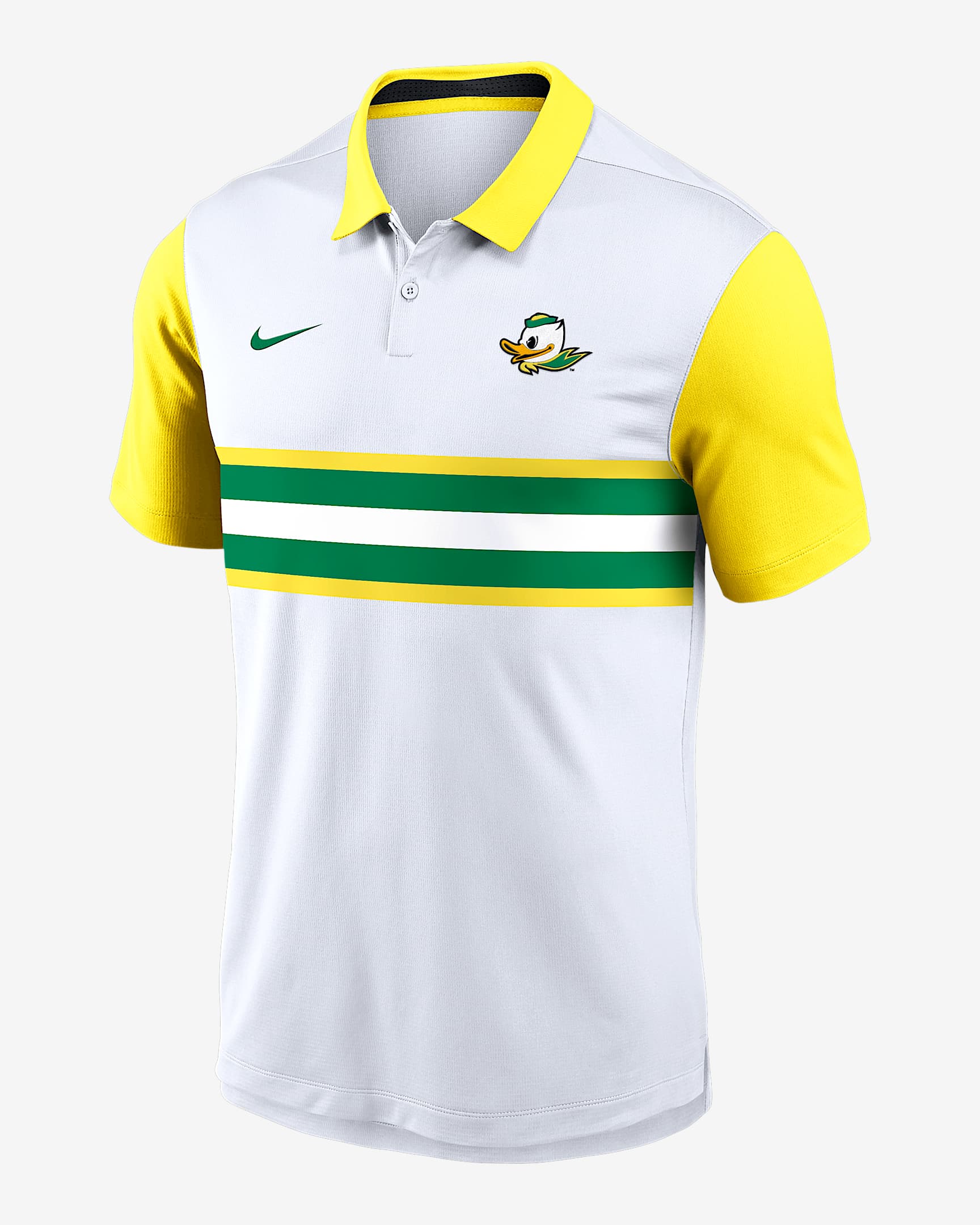 Polo universitario Nike Dri-FIT para hombre Oregon Athletic Prep Vapor Alt Logo - Blanco