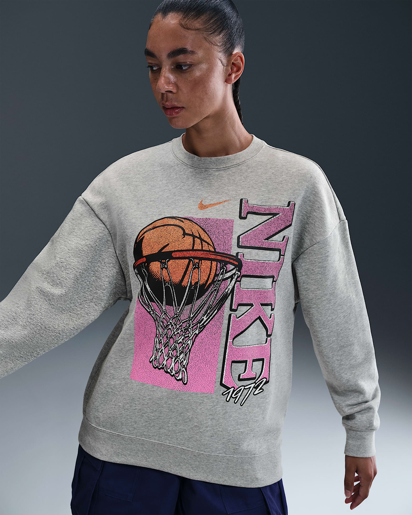 Nike Club Women's Fleece Loose Crew - Dark Grey Heather