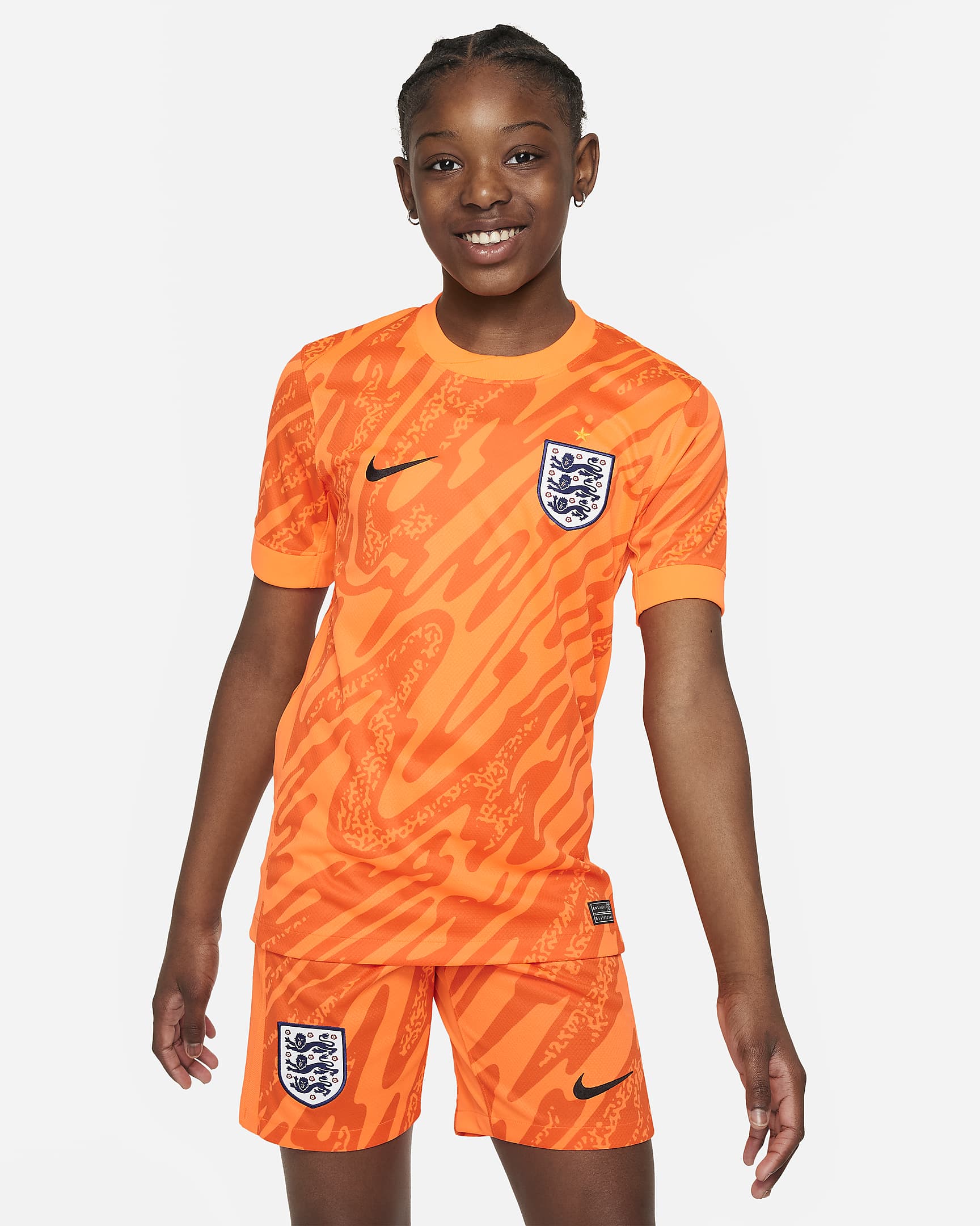 Maillot de foot à manches courtes replica Nike Dri-FIT Angleterre (Équipe masculine) 2024/25 Stadium Gardien de but pour ado - Total Orange/Safety Orange/Noir