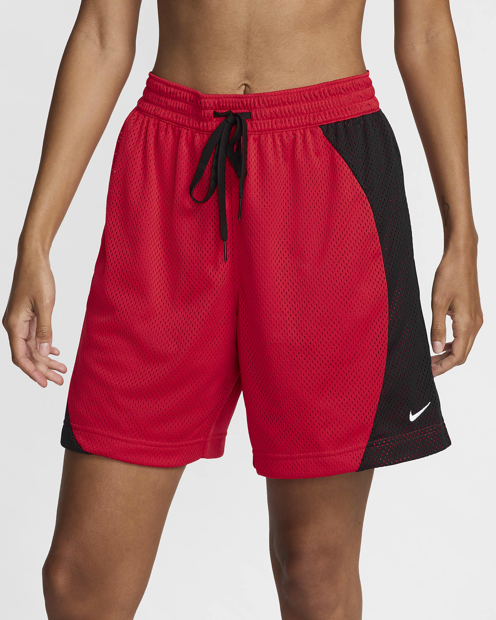 Shorts de básquetbol de malla Dri-FIT para mujer Nike Essential - Rojo universitario/Negro/Blanco