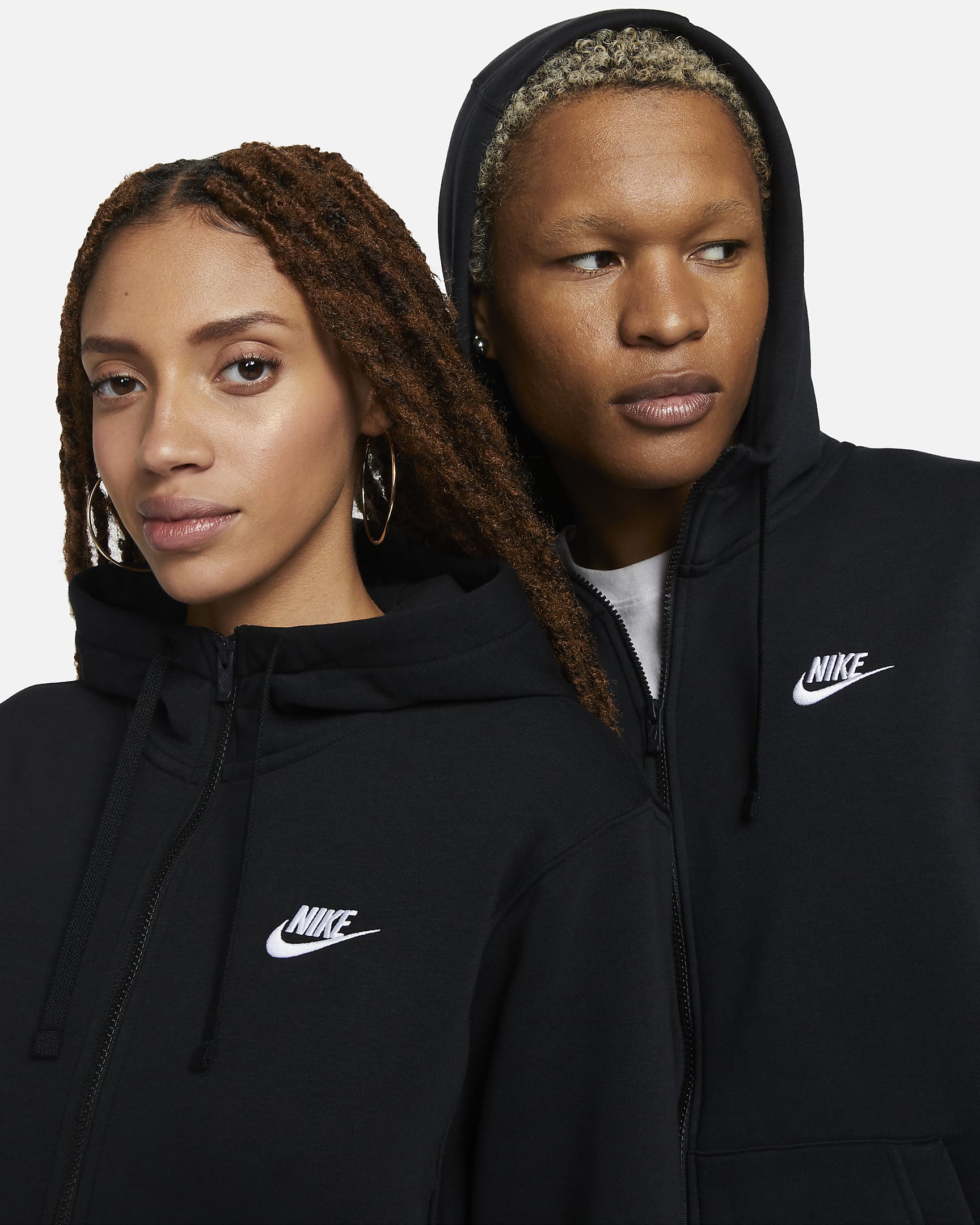 Nike Sportswear Club Fleece Herren-Hoodie mit durchgehendem Reißverschluss - Schwarz/Schwarz/Weiß