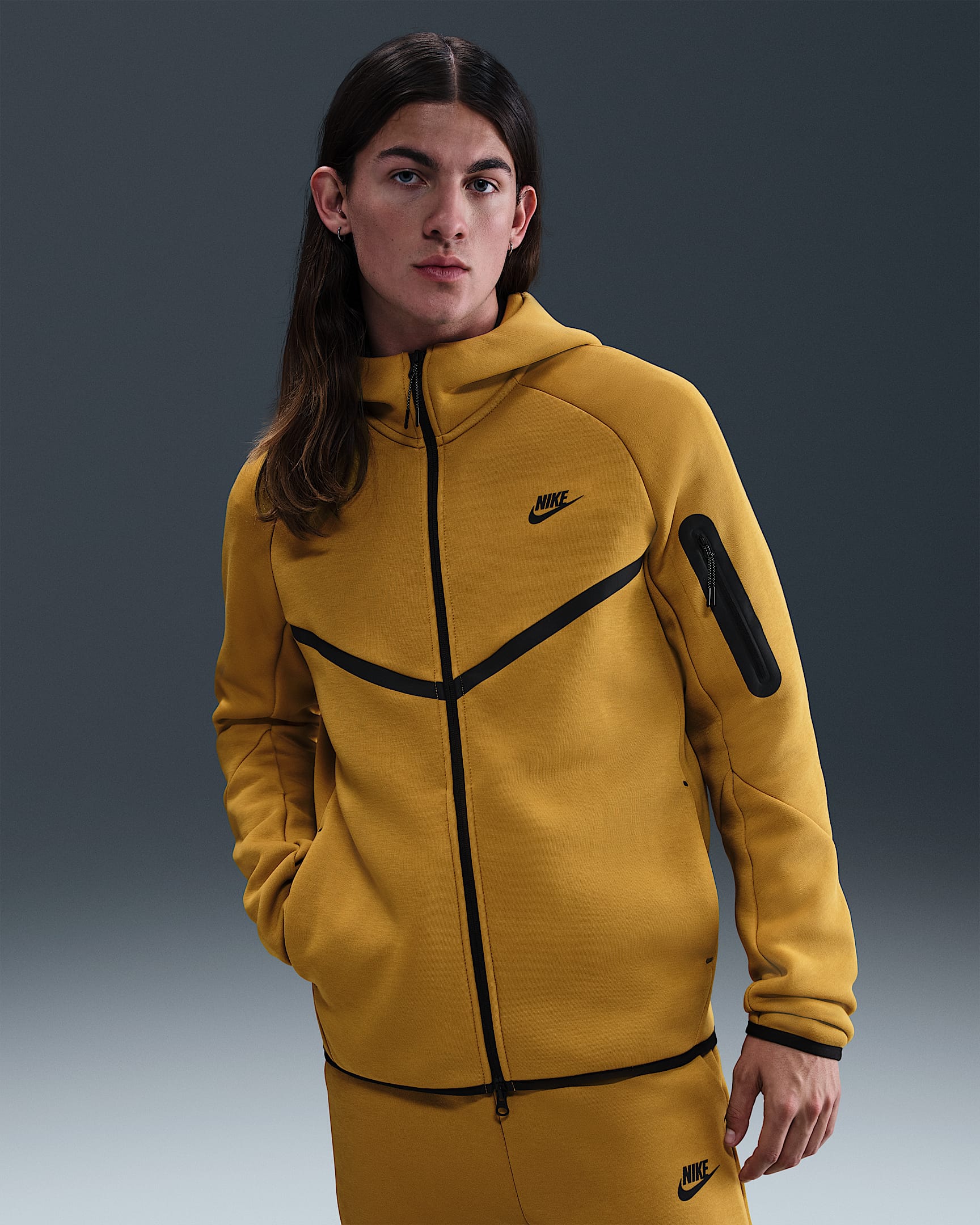 Nike Tech Men's Full-Zip Windrunner Hoodie - Ochre/Black