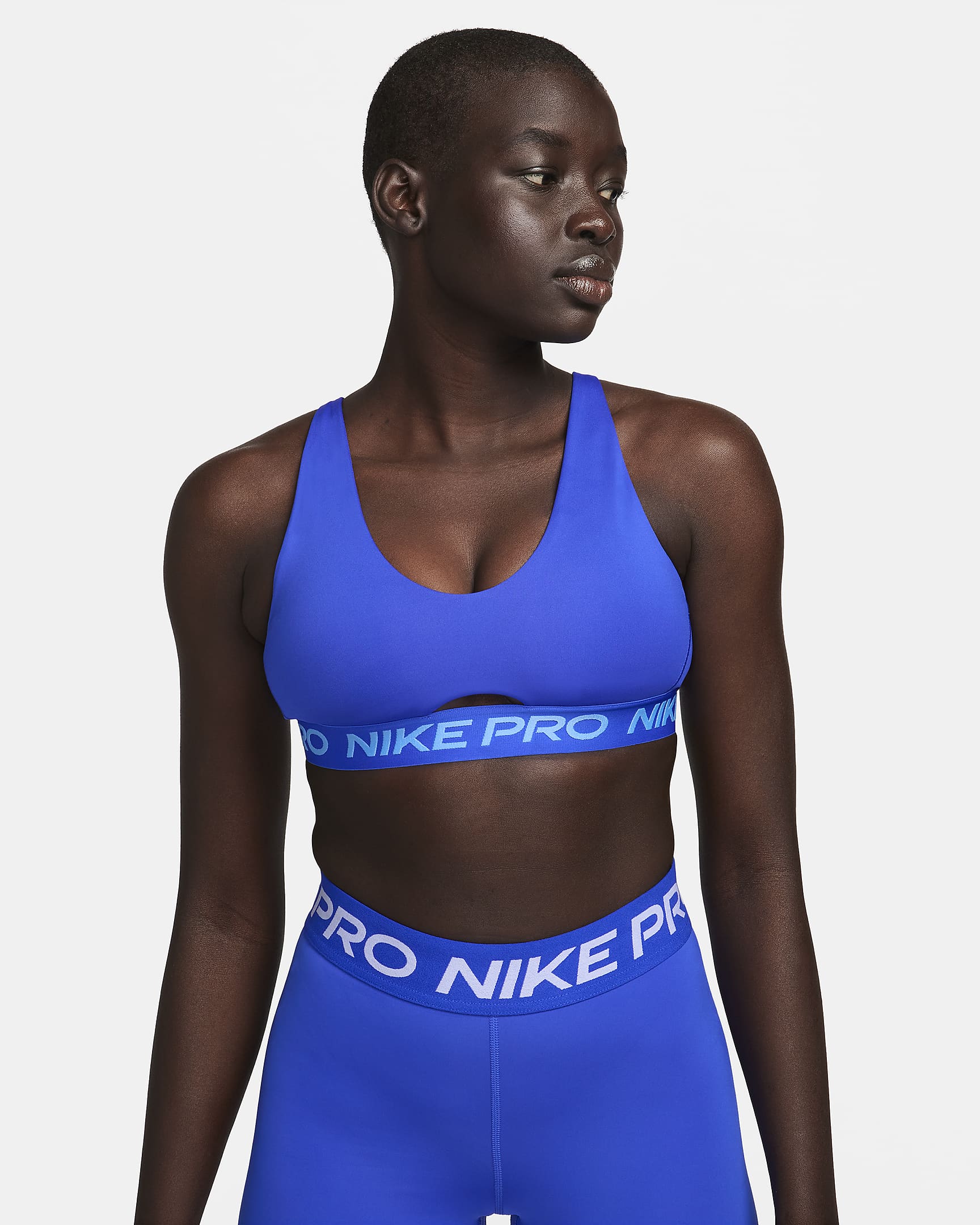 Nike Pro Indy Plunge Women's Medium-Support Padded Sports Bra - Hyper Royal/University Blue/White