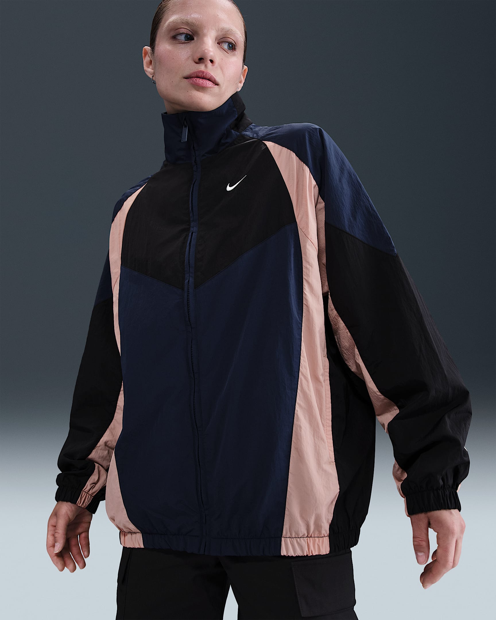Nike Sportswear Women's Oversized Tracksuit Jacket - Midnight Navy/Black/Particle Pink/Sail