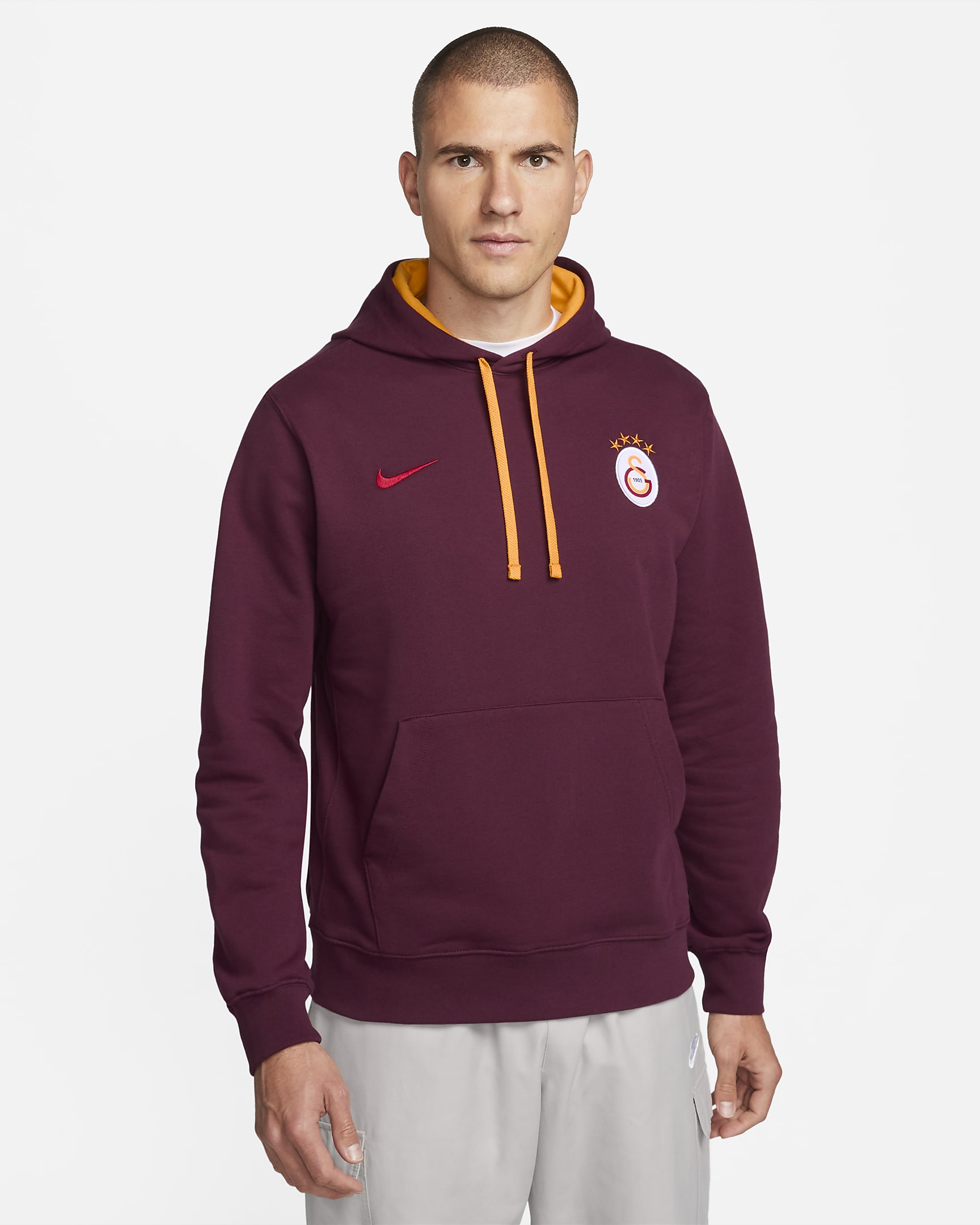 Galatasaray Club Fleece Men's Pullover Hoodie - Night Maroon/University Red