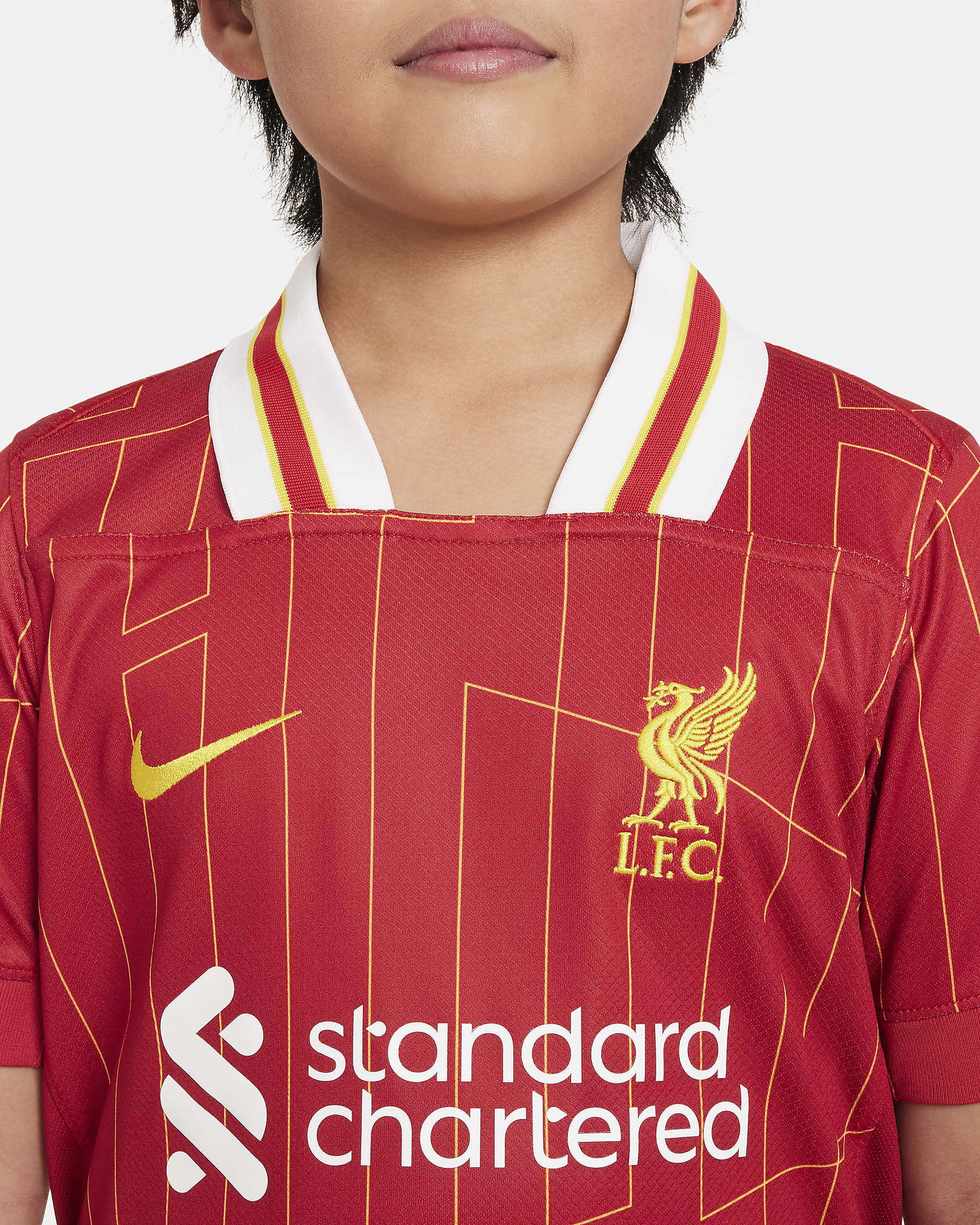 Liverpool FC 2024/25 Stadium 主場大童 Nike Dri-FIT 復刻版足球衣 - Gym Red/白色/Chrome Yellow