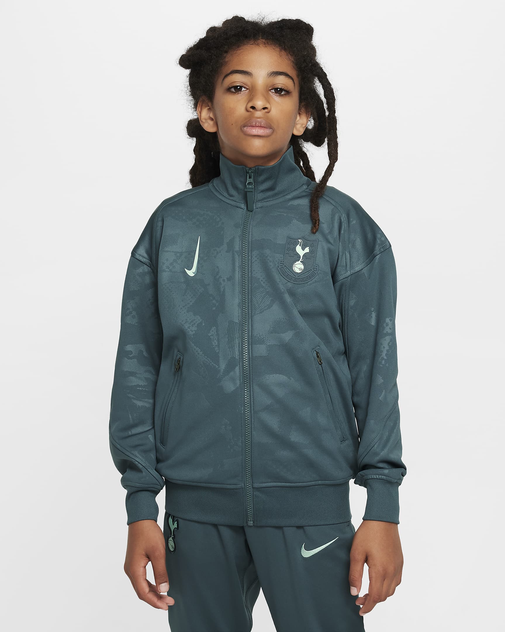 Chamarra de fútbol Nike Dri-FIT Anthem para niños talla grande Tottenham Hotspur Academy Pro alternativa - Pícea descolorido/Verde esmaltado