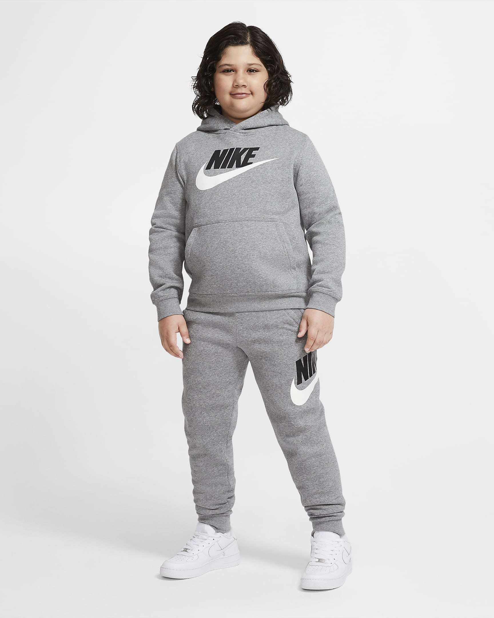 Nike Sportswear Club Fleece Big Kids' (Boys') Pullover Hoodie (Extended Size) - Carbon Heather