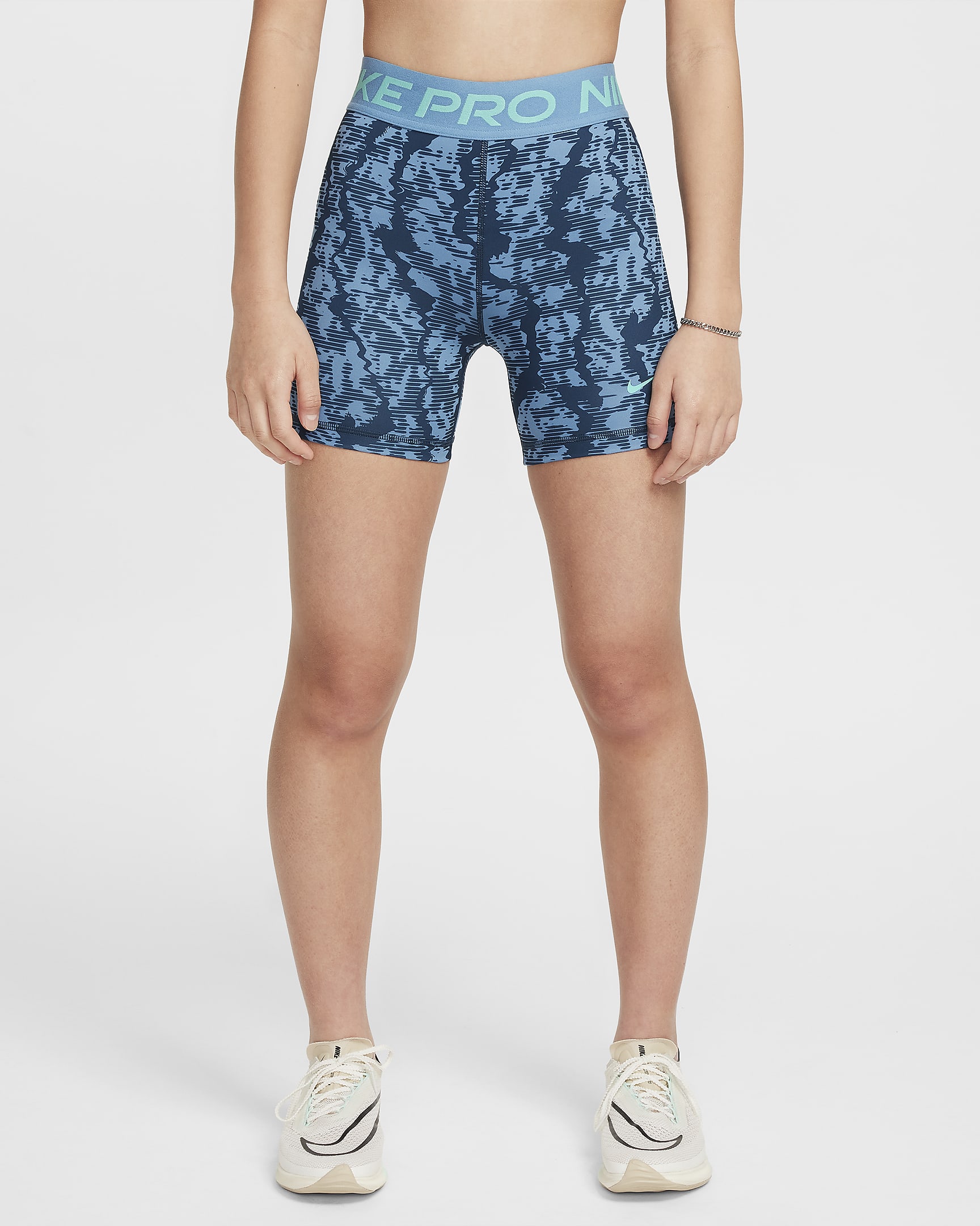 Nike Pro Girls' Dri-FIT 3" Shorts - Armory Navy/Aegean Storm/Green Frost