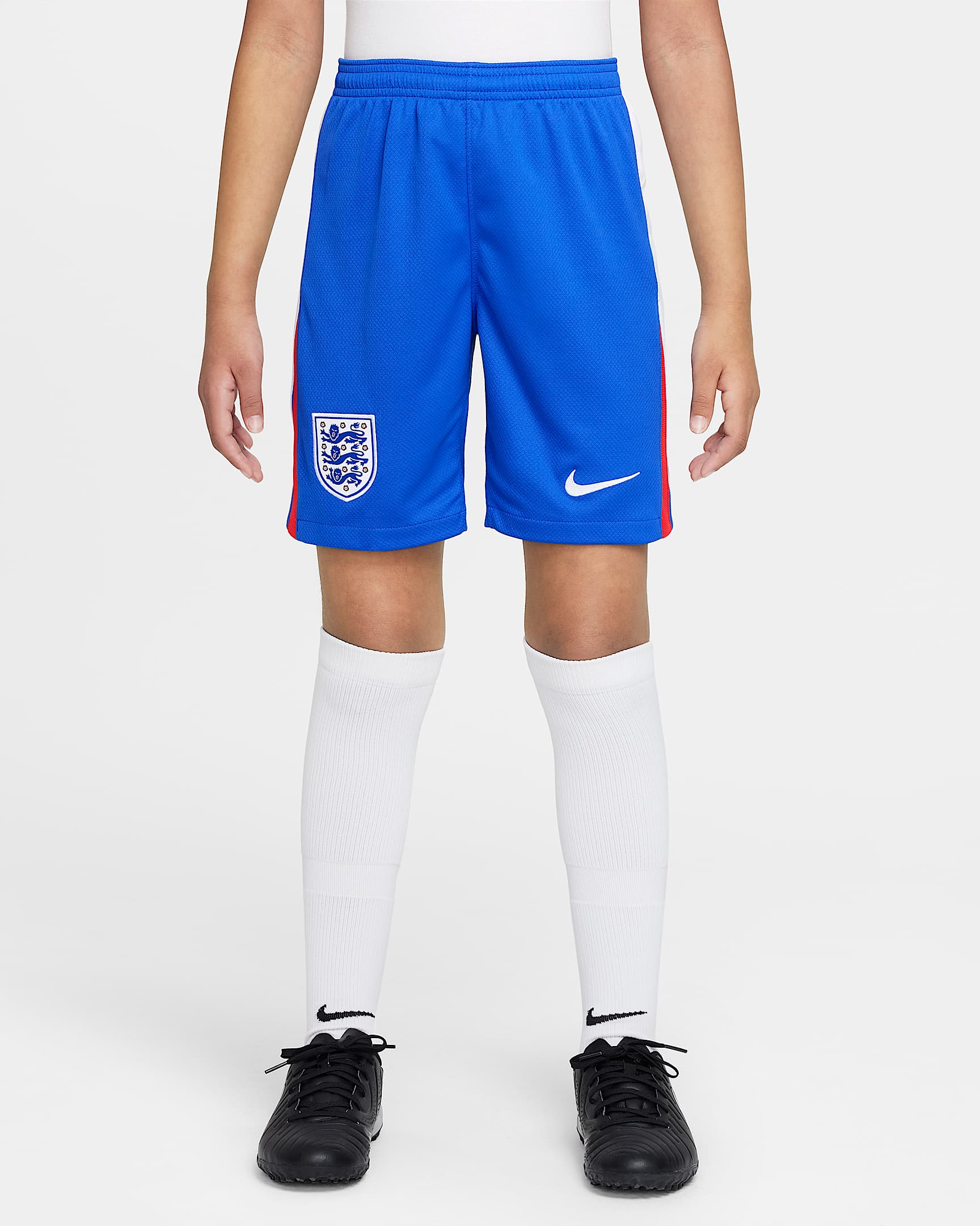England 2025/26 Stadium Home Older Kids' Nike Dri-FIT Football Replica Shorts - Hyper Royal/White/Challenge Red/White