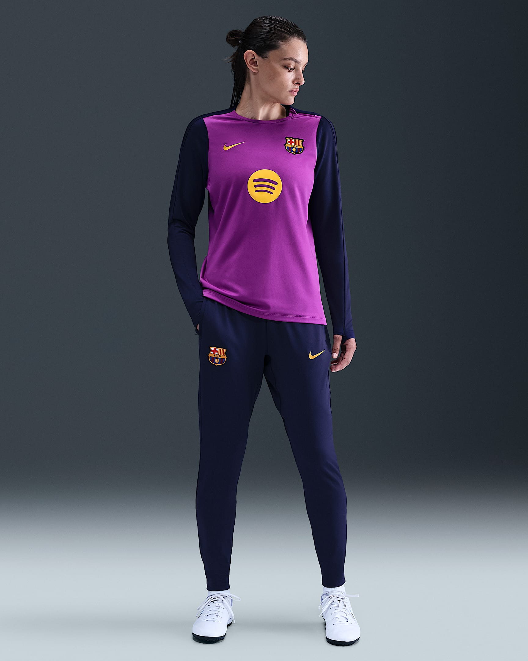 F.C. Barcelona Strike Women's Nike Dri-FIT Football Knit Pants - Imperial Purple/Vivid Purple/Midwest Gold