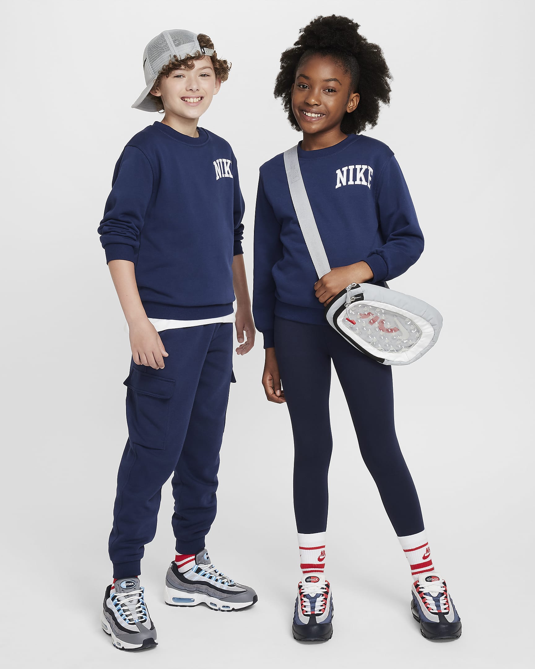 Nike Sportswear Club Big Kids' French Terry Crew-Neck Sweatshirt - Midnight Navy/White