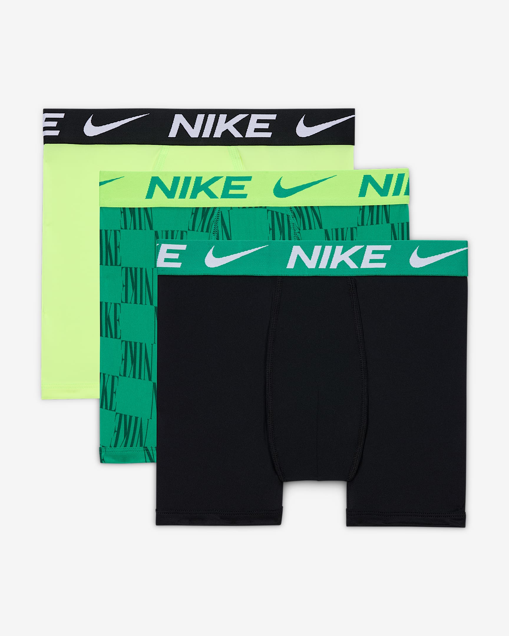 Nike Dri-FIT Essentials Big Kids' Printed Boxer Briefs (3-Pack) - Stadium Green