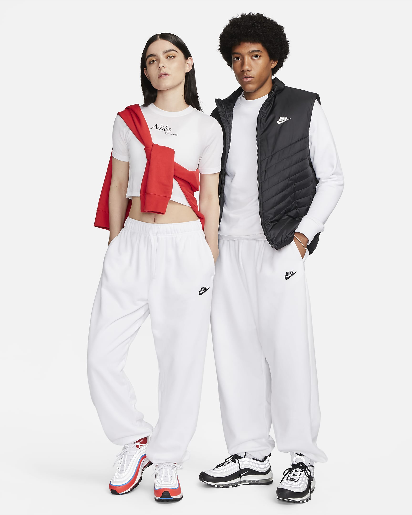 Pants de entrenamiento oversized de tiro medio para mujer Nike Sportswear Club Fleece - Blanco/Negro